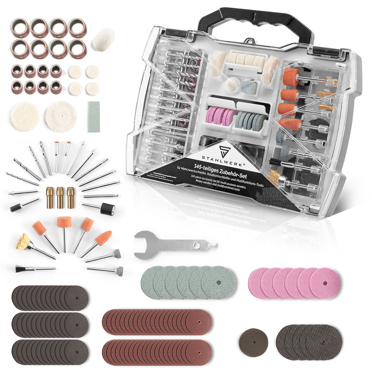 Accessori in acciaio da 145 parti impostati per smerigliatrice multiuso, smerigliatrice rotante e strumenti multifunzionali