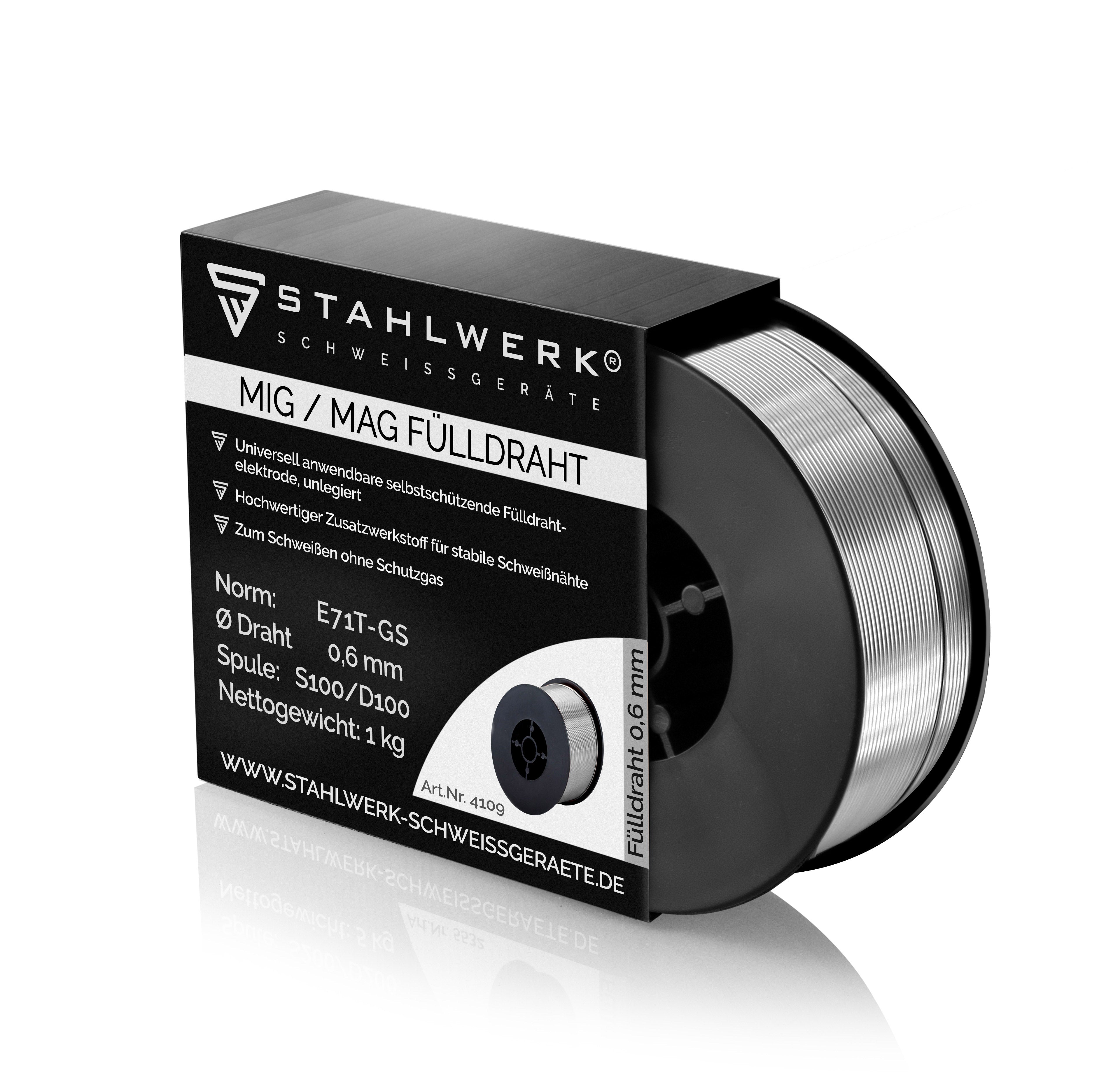 STAHLWERK MIG MAG Premium Fülldraht Drahtrolle E71T-GS 0,6 mm S100/D100 Rolle 1 kg