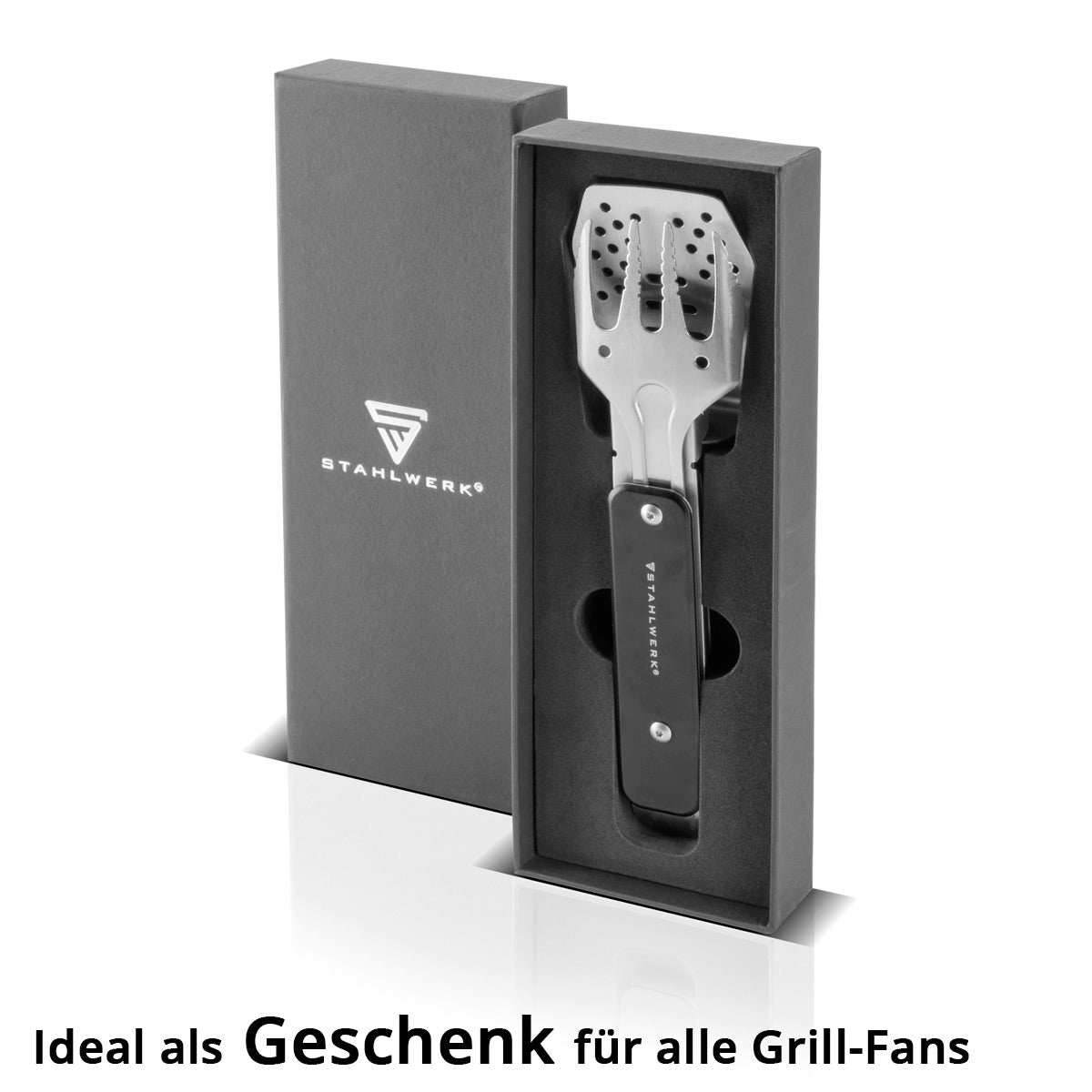 Stahlwerk BBQ Multitool 4 en 1 Couvoirs de grill en acier inoxydable avec pinces grillées, fourche grill, grill et ouvre-bouteille
