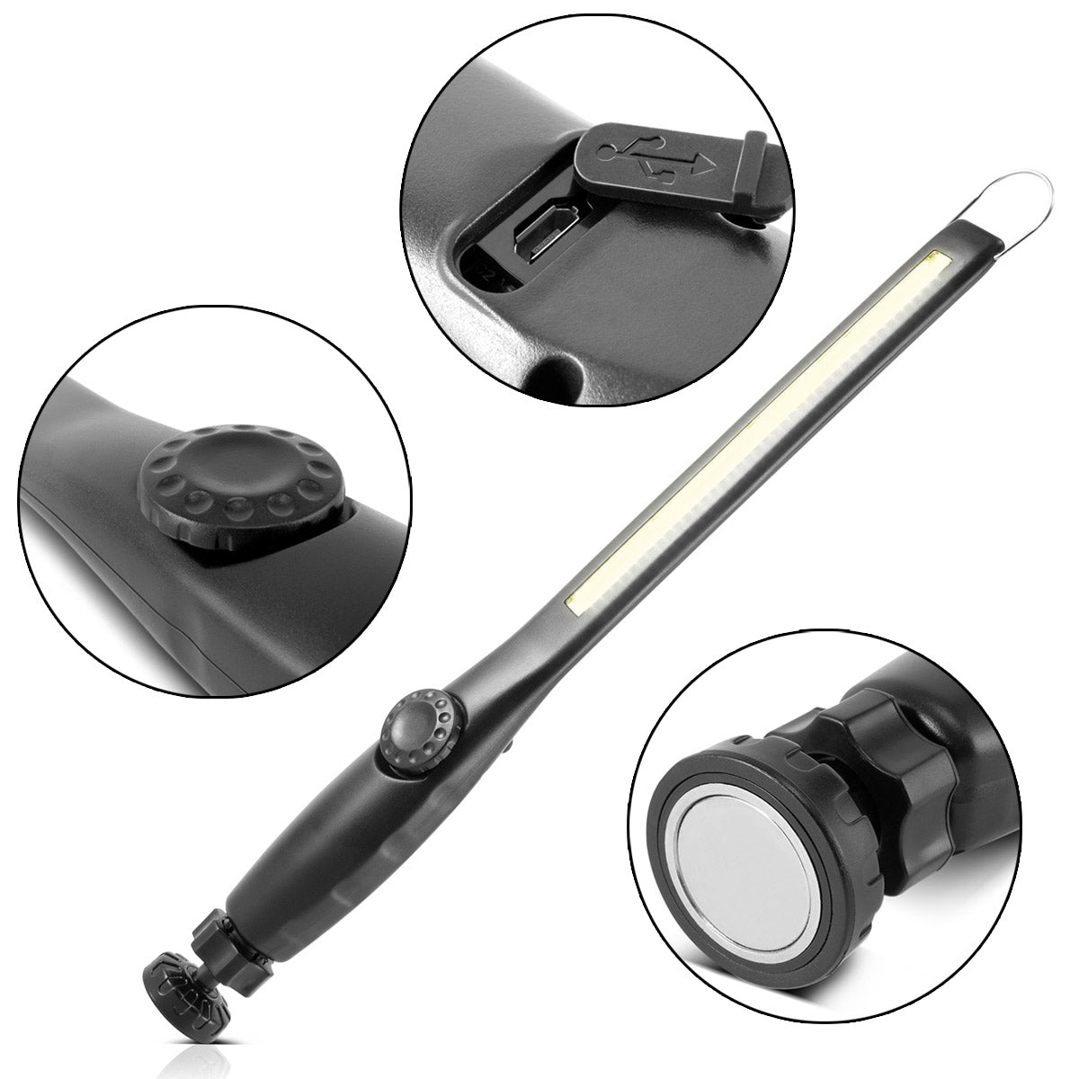 STAHLWERK LED Arbeitsleuchte AL-300 ST Leistungsstarke Stableuchte / Stablampe / Taschenlampe mit integriertem Akku, USB-Anschluss und schwenkbarem Magnetfuß, stufenlos regulierbar