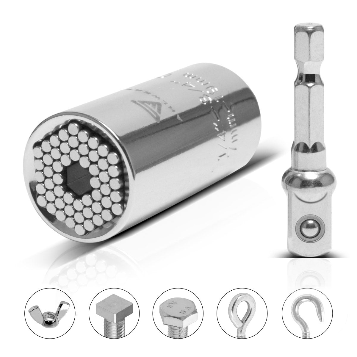 Écrou multifonction de 7 à 19 mm pour clés à douille universelle de 7 à 19 mm pour cliquet 3/8 ", y compris l'adaptateur pour la batterie et les machines à tube électrique