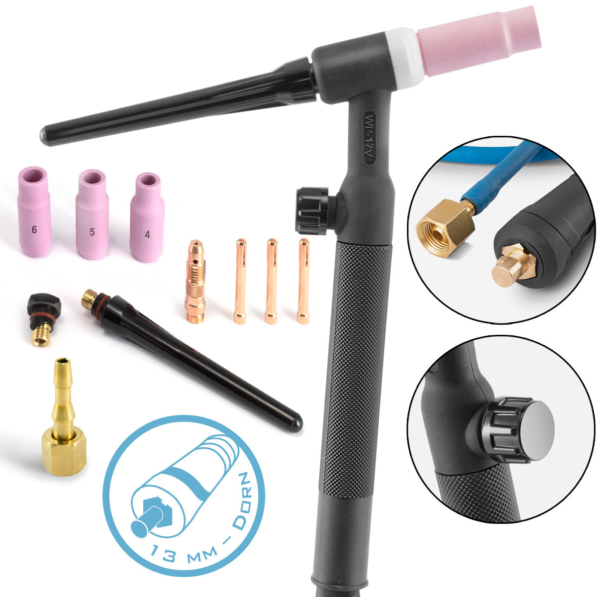 STAHLWERK WP-17V Universal Lift-Tig-Brenner / Schweißbrenner mit 4 Meter Schlauchpaket und 13 mm Dorn für WIG / ARC Schweißen