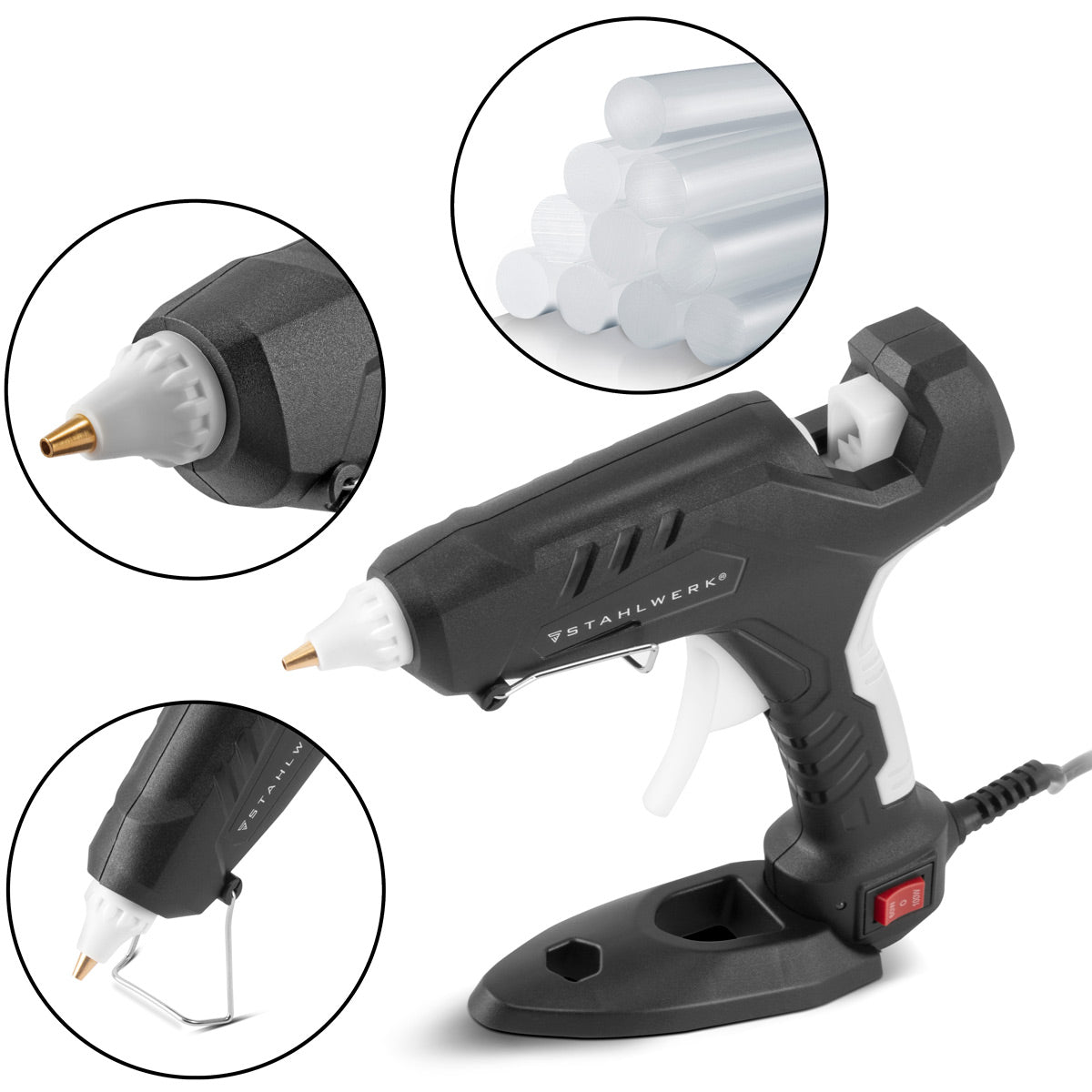 Mécanisme d'acier pistolet à colle chaude HKP-100DT ST Profial Gies / Gale de colle chaude / Gale de fusion avec clapet anti-retour et 100 watts pour les épingles d'adhésifs chauds de 11 mm