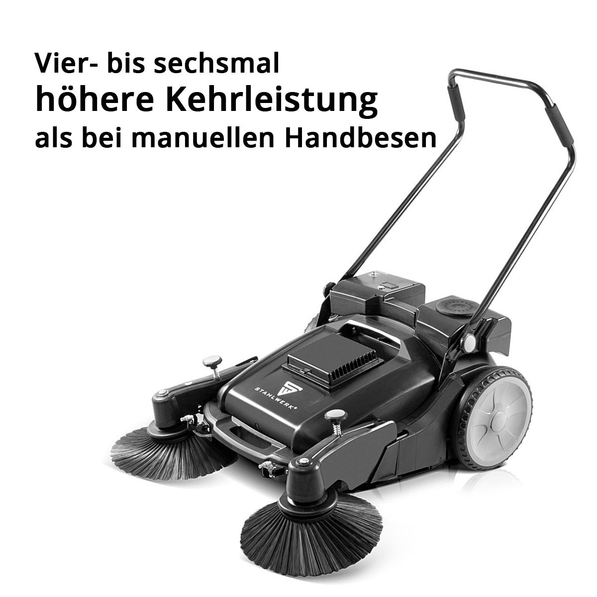 STAHLWERK Kehrmaschine SLW-55 ST mit 1000 mm Kehrbreite, 55 l Fassungsvermögen und 5 l Wassertank für Trocken- und Nassreinigung, Handkehrmaschine / Feucht-Bodenkehrmaschine mit doppeltem Bürstenkopf