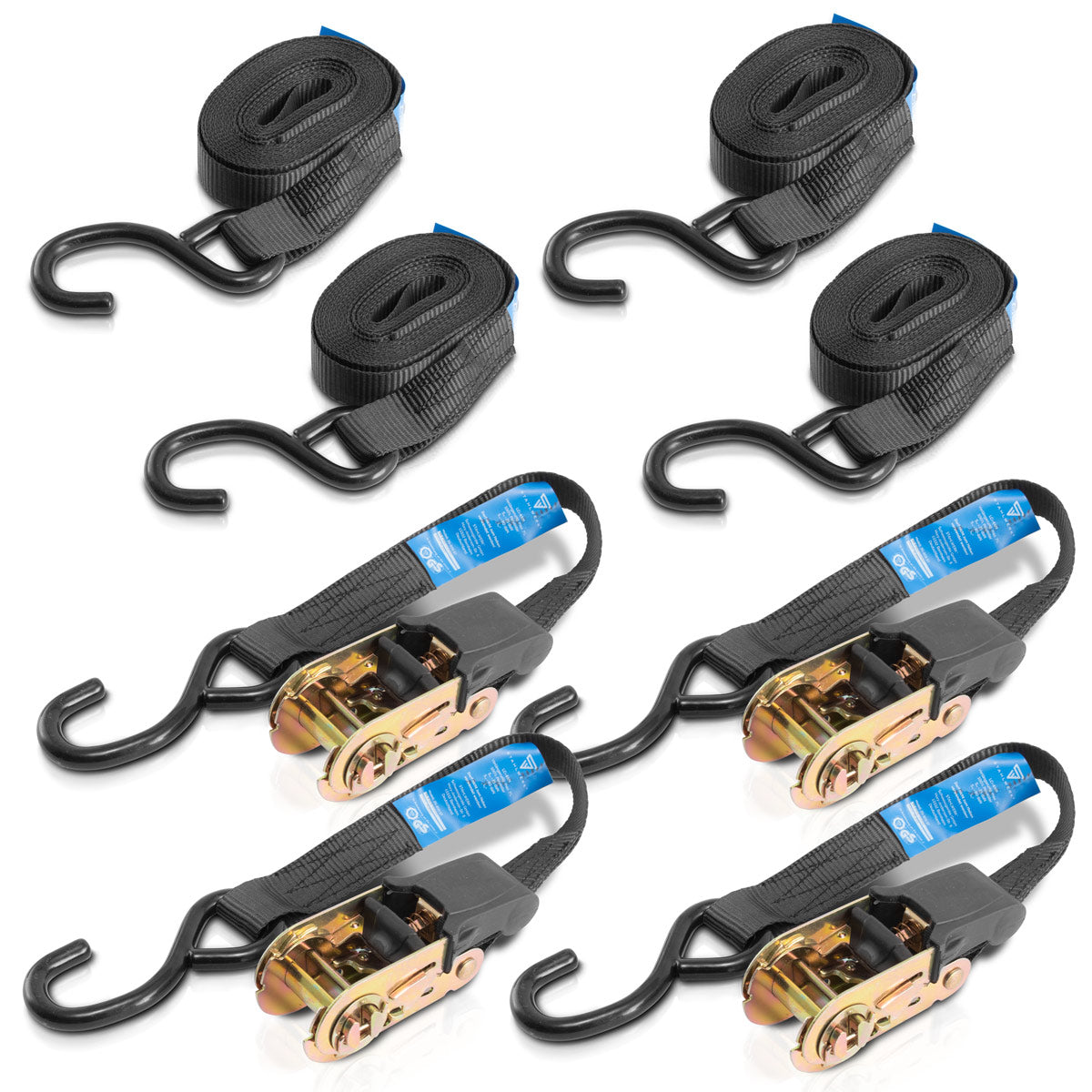 Ceintures de tension en acier avec cliquet + crochet ZG-800 ST 400 kg trains 4 set / ruban de serrage / sangle de lavage / ceinture à cliquet avec une longueur de 4,57 m et une charge de rupture de 680 kg