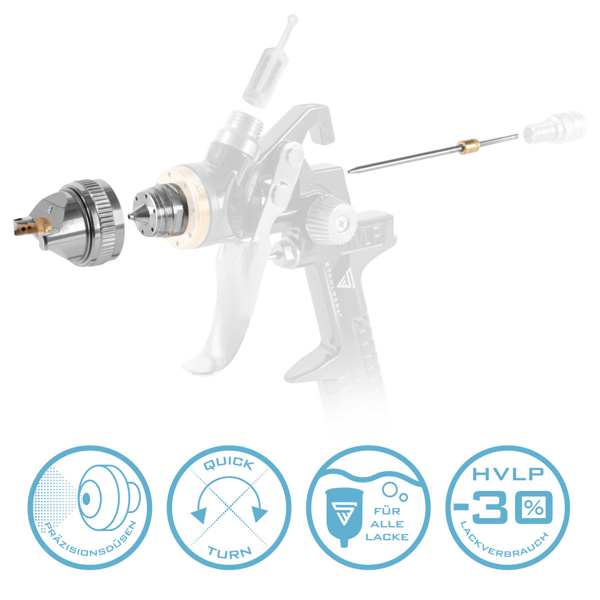 STAHLWERK Düsensatz 1,7 mm Düse für Lackierpistole / Spritzpistole / Sprühpistole / Spraypistole