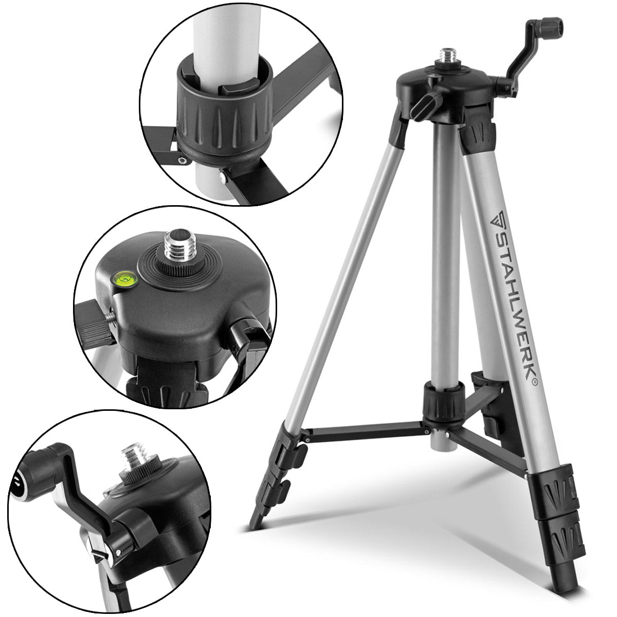Steelworks Çelik değirmeni için Universal Tripod Kreuzlinlaser KL-5 ST Teleskopi Tripod / Tripod / Üç ayaklı tripod, uzatılabilir 280 mm merkezi sütun, krank ve tesviye kütüphanesi
