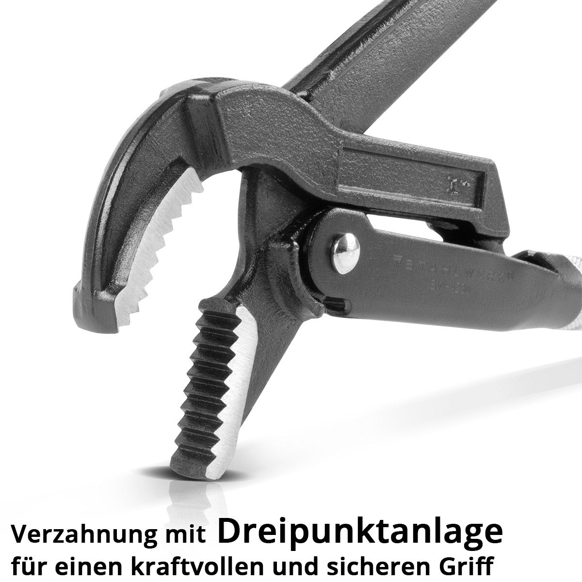 Giratubi STAHLWERK 1" pollici (25 mm) S/45° cromo vanadio 315 mm verniciato a polvere pinza per pompa acqua 4 in 1 con larghezza di serraggio 50 mm, ganasce temprate, percorso curvo e denti sfalsati