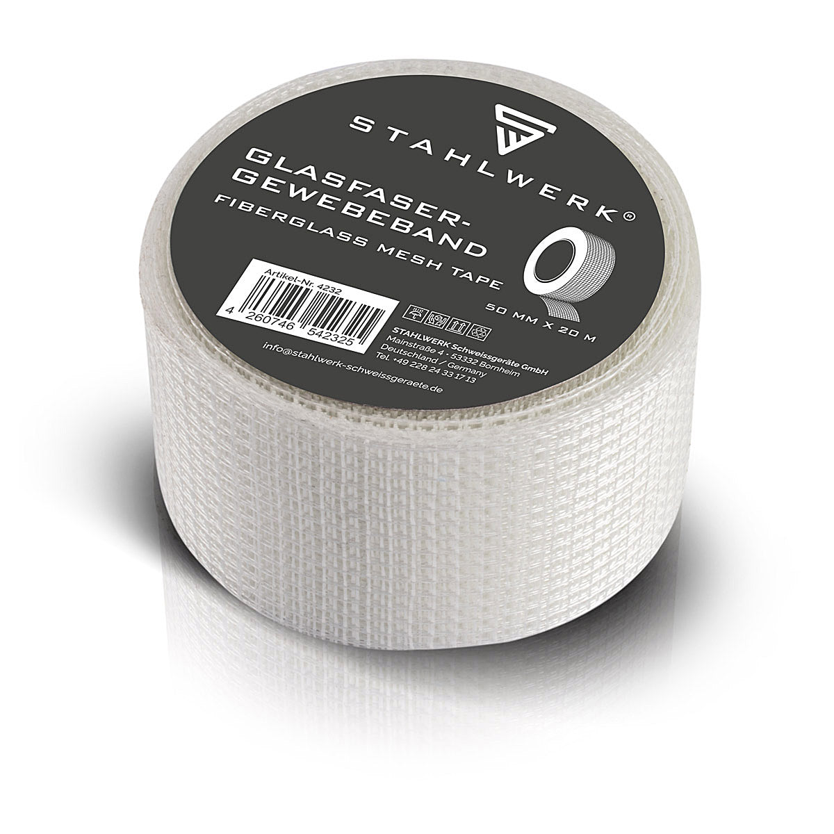 Nastro tessuto in fibra di vetro in vetro in acciaio 20 m x 50 mm, nastro articolare a secco autoadesivo / striscia di rinforzo a merluzzo / striscia di rinforzo con struttura a griglia per lavoro di riempimento