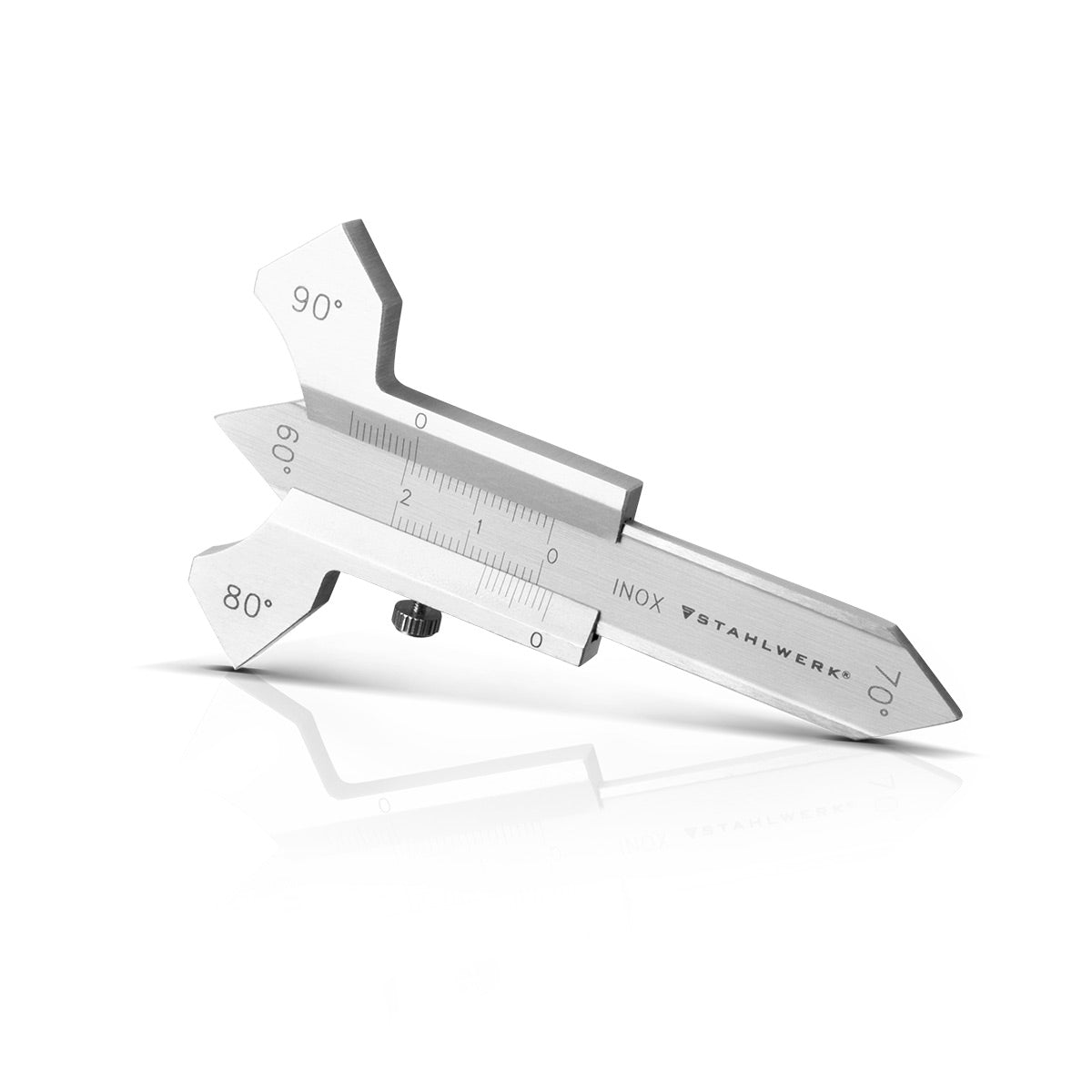 STAHLWERK Schweißnahtlehre 0-20 mm Messlehre für Schweißnähte mit Schieber aus gehärtetem Edelstahl im Kunstleder-Etui