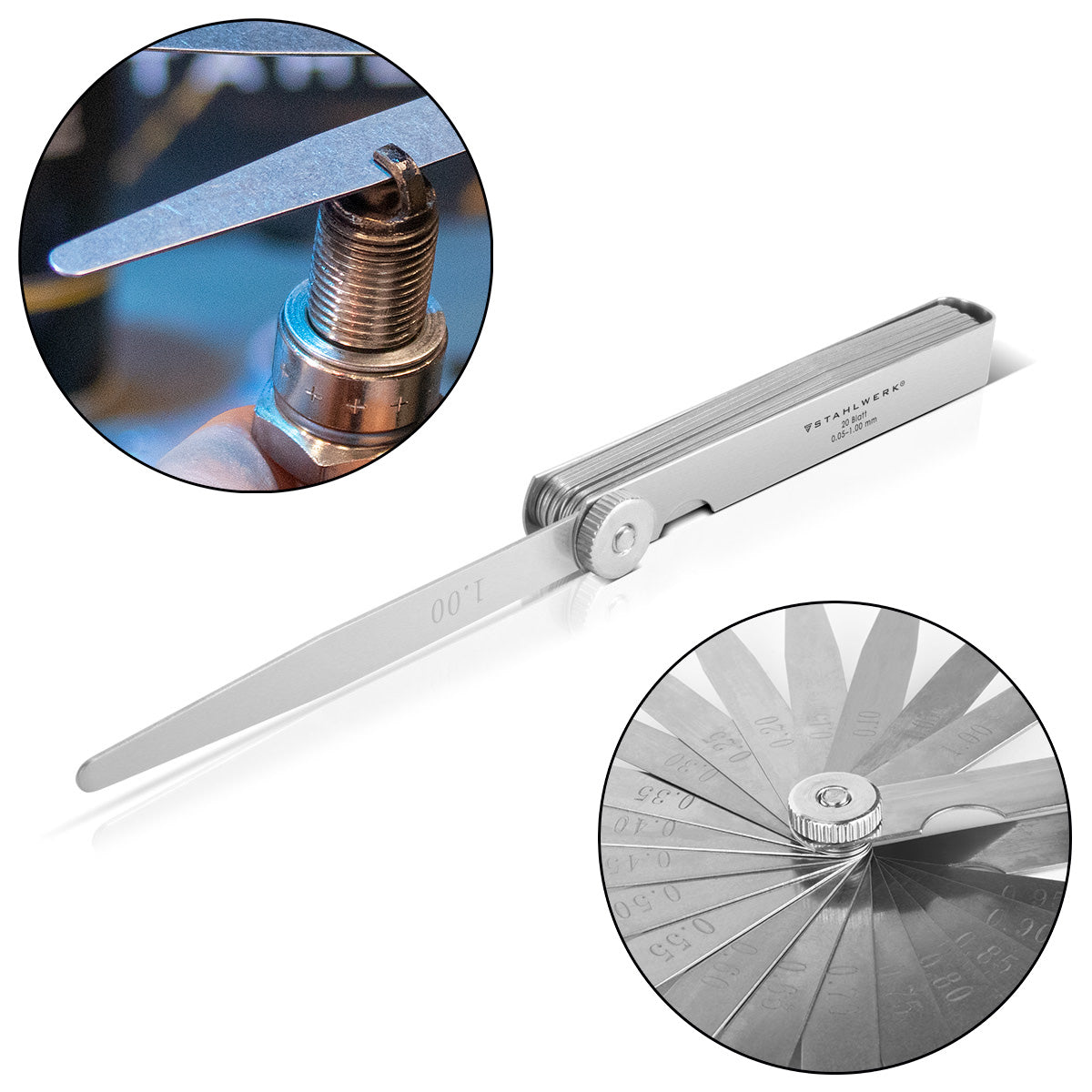 STAHLWERK Fühlerlehre 0,05-1 mm 20 Präzisionsblätter aus gehärtetem Edelstahl nach DIN 2275, metrische Abstandslehre / Ventillehre / Blattlehre / Spaltmaß