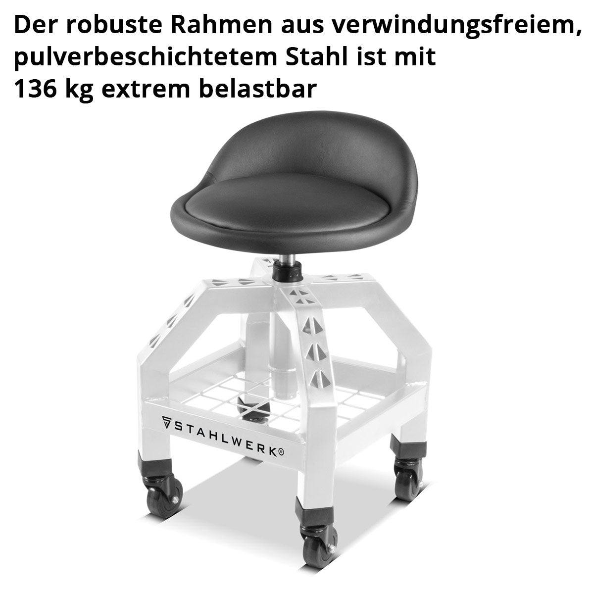 Taller de taller de altura de acero ajustable VWH-300 ST con gran compartimento de almacenamiento, resistente hasta 136 kg, altura de asiento de 59-76 cm, asiento rodante / rodillo con rodillos de luz de bola