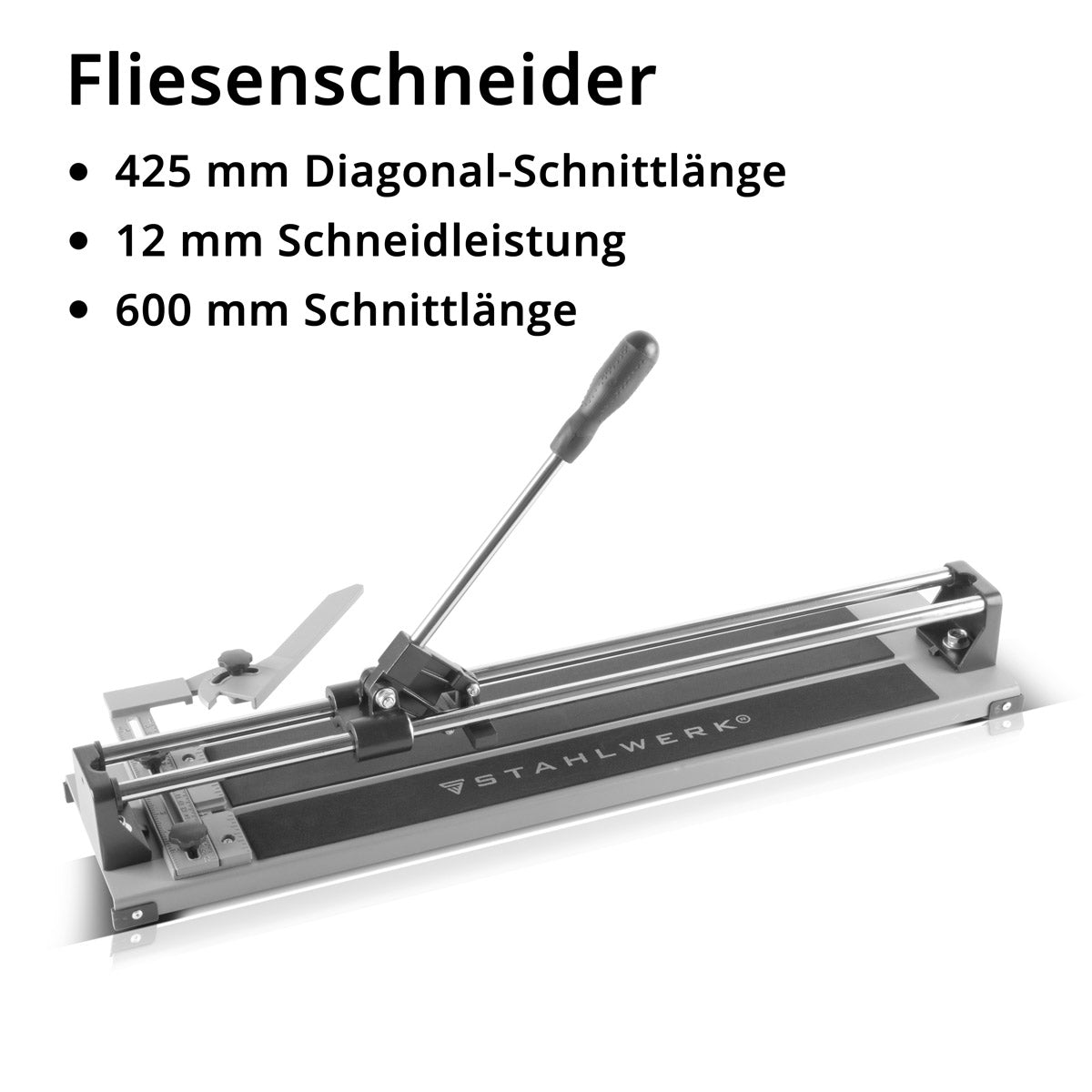 Çelik mekanizma 600 mm kesme uzunluğu, 425 mm diyagonal kesme uzunluğu ve 12 mm kesme kalınlığı, el karo kesici / karo kesme makinesi, seramik fayansları ayırmak için yüksek performanslı kesme tekerleği ile
