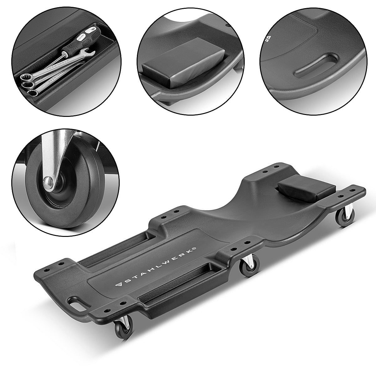 Steelworks CAR ROLLERBOARD RC-40 ST con capacidad de carga de 500 kg y 6 rodillos móviles, tablero de rollo de ensamblaje ergonómico | Salón de montaje | Taller Troll Board | Taller tumbonal hecho de plástico robusto