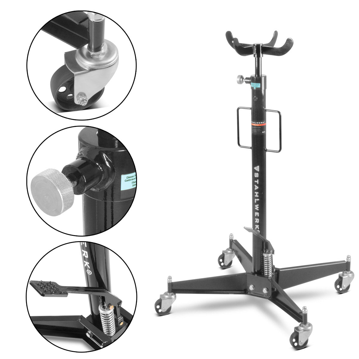 STAHLWERK Hydraulischer Getriebeheber TJ-500 ST belastbar bis zu 500 kg, Motorheber | Faulenzer | Motorträger zum Ein- und Ausbau von Getrieben, Achsen und Abgasanlagen