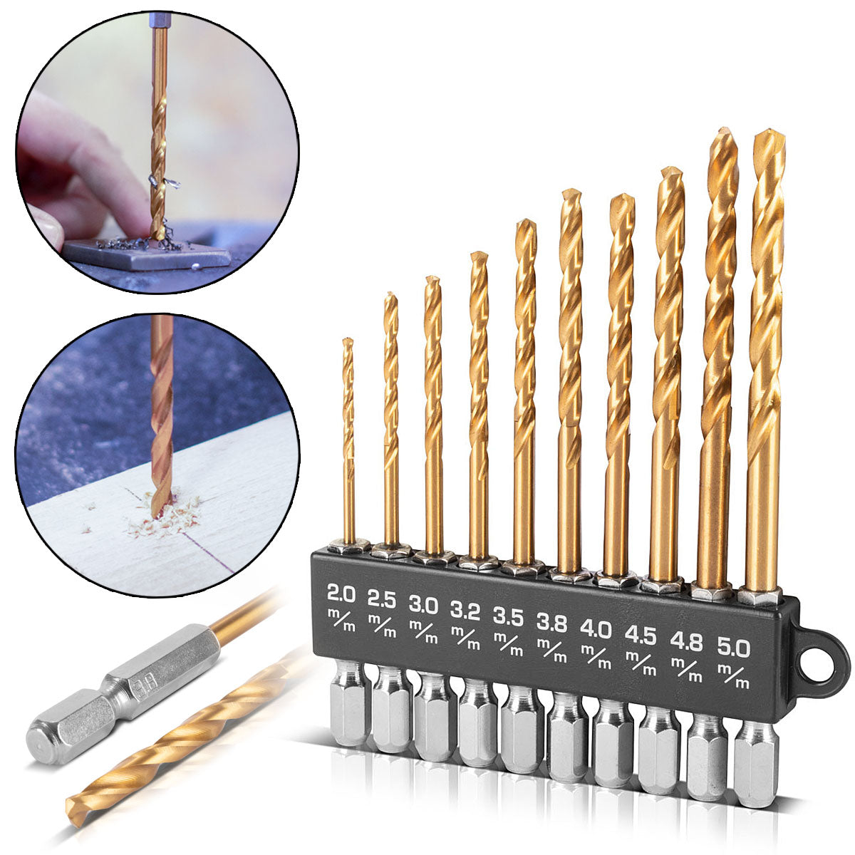 Ensemble de forage en spirale universel en spirituel en acierworks en acier 2 à 5 mm avec arbre hexagonal, perceuse en métal | Perceuse en bois | Ensemble de forage en acier robuste pour le forage en métal, en bois et en plastique