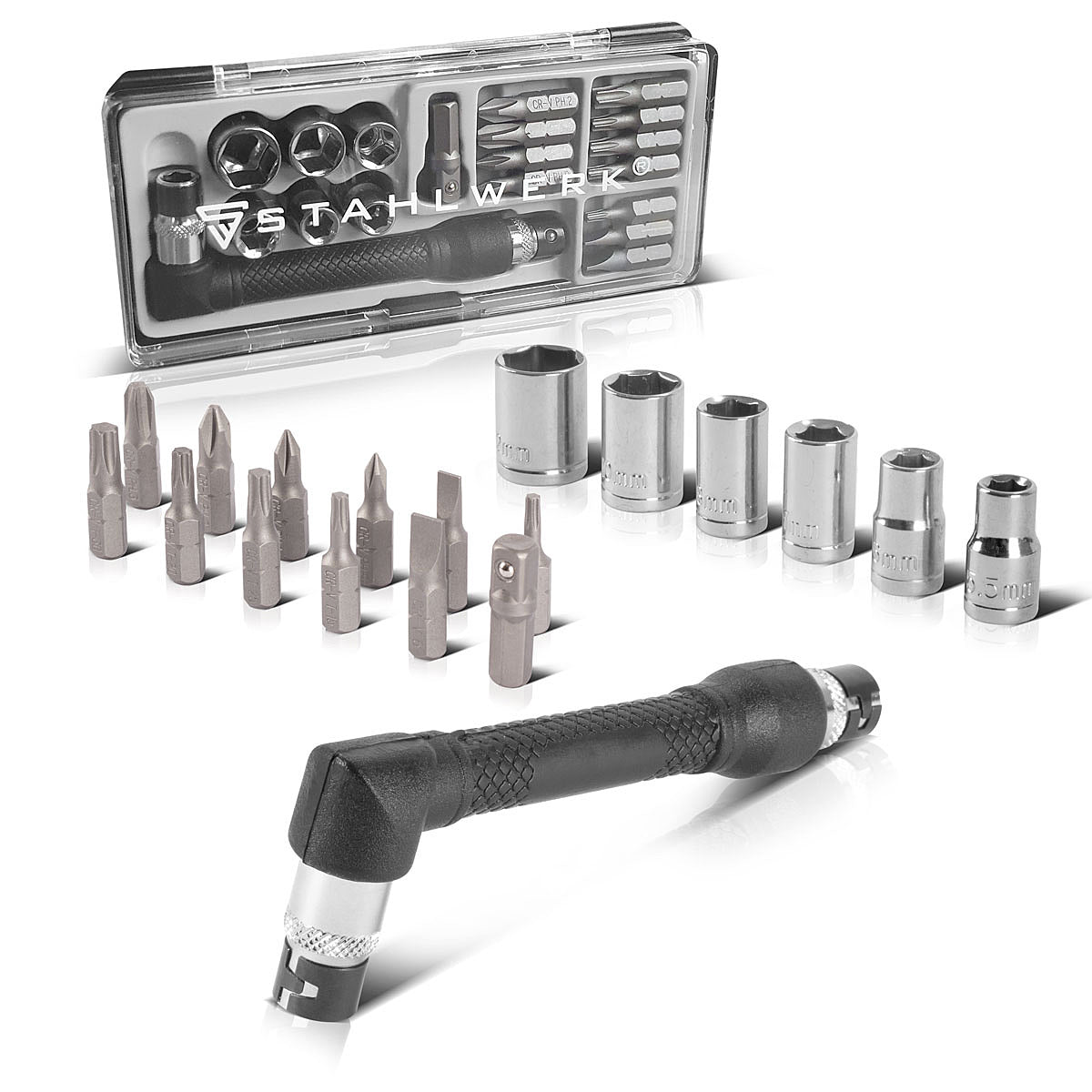 Ensemble de tournevis à angle de 19 parties en acier 1/4 pouces avec des bits et un vanadium chromé rechargeable, peut être utilisé des deux côtés, tournevis à forme en L | Brexer | Définir les touches