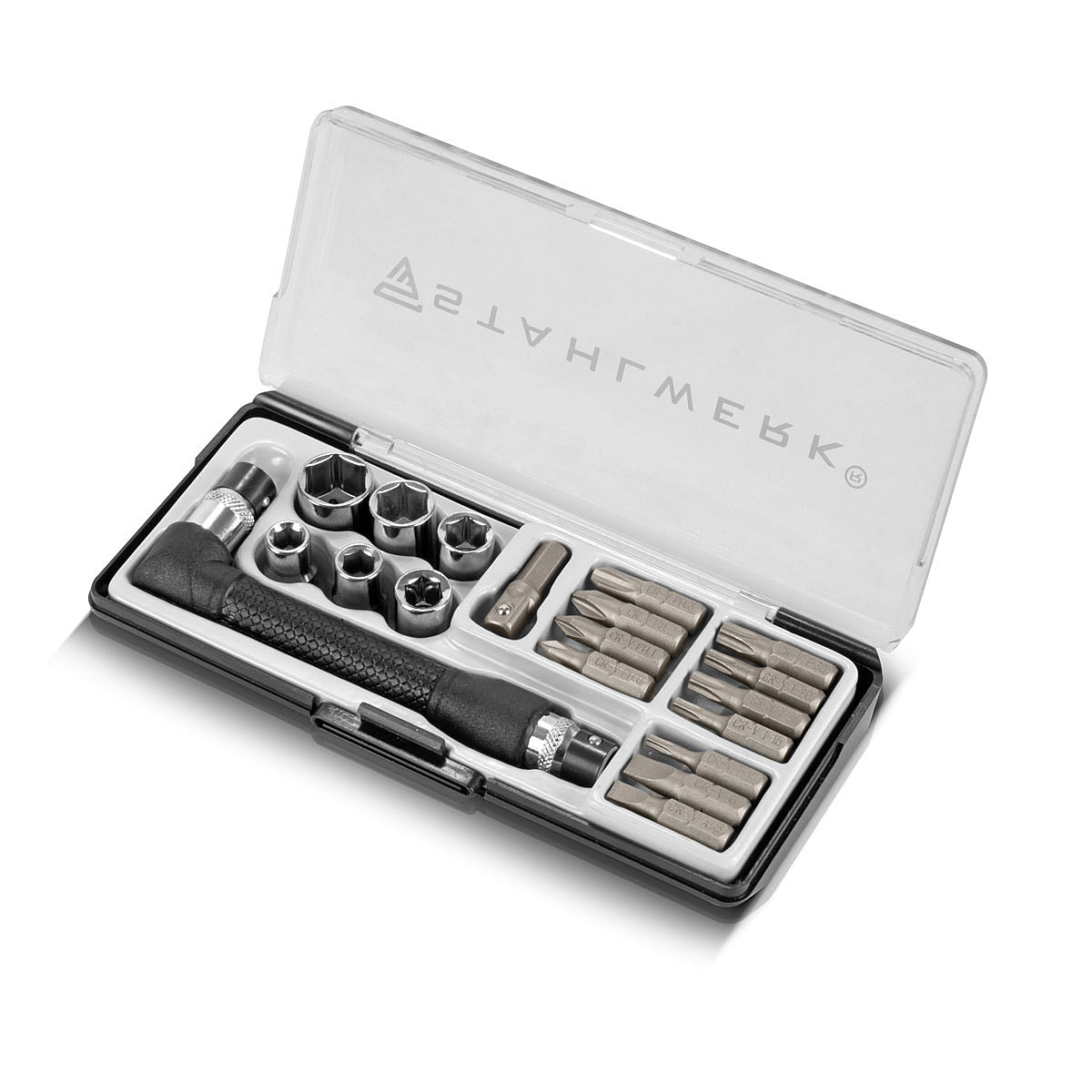 Ensemble de tournevis à angle de 19 parties en acier 1/4 pouces avec des bits et un vanadium chromé rechargeable, peut être utilisé des deux côtés, tournevis à forme en L | Brexer | Définir les touches