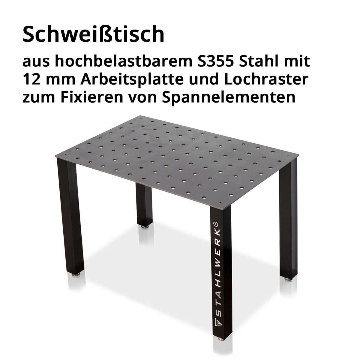 STAHLWERK Schweißtisch Set, Montagetisch mit D22 Lochsystem und 12 mm Arbeitsplatte als DIY-Bausatz im Set mit Magnetanschlägen, Schraubzwinge, Anschlag-, Spann- und Zentrierbolzen