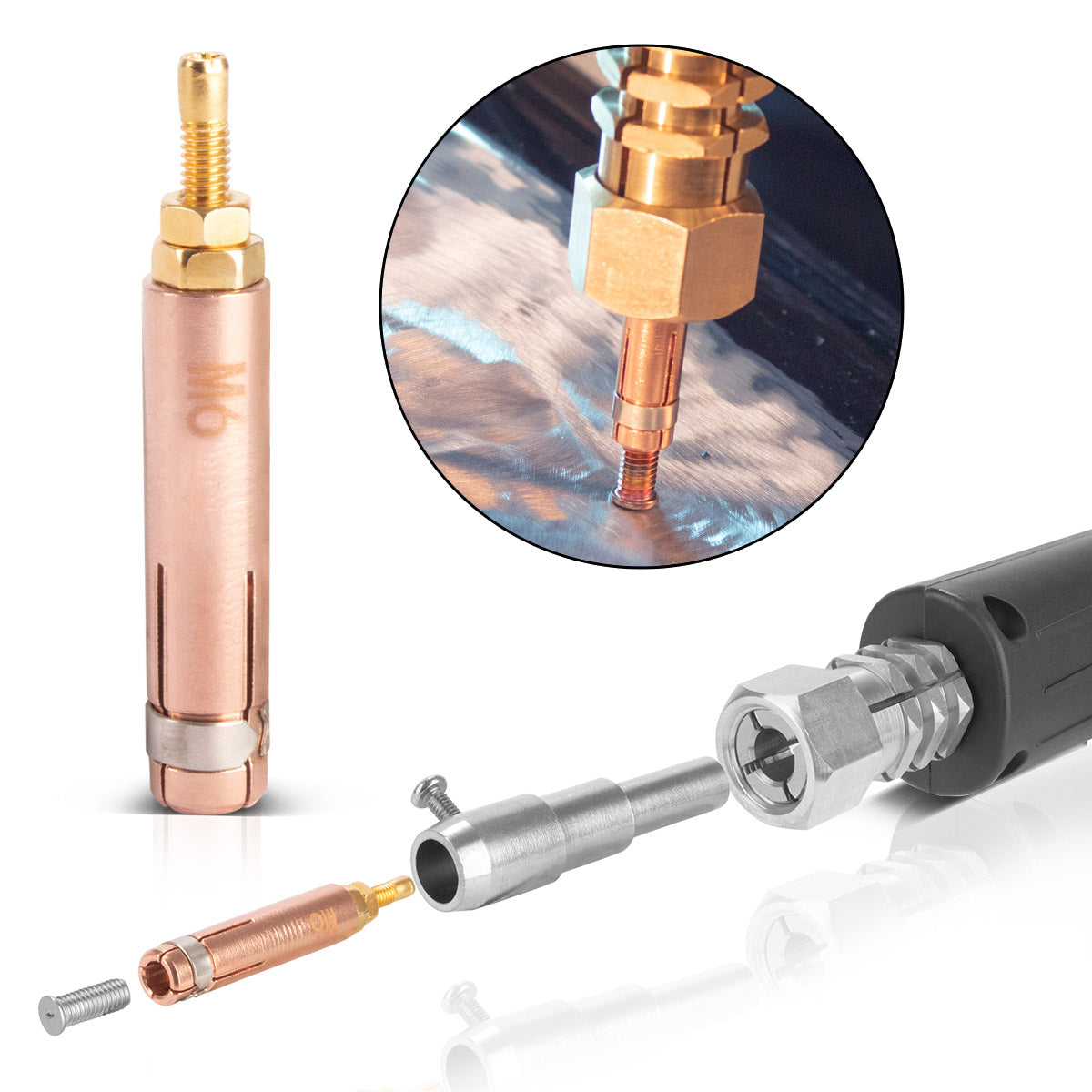 Elettrodo di saldatura a punta di acciaio con filo M6 per bulloni di saldatura, accessori per riparazioni intelligenti per spotter di scarico / sollevatore Dell / dispositivo di saldatura a punta / strumento di scarico per riparare i corpi delle auto