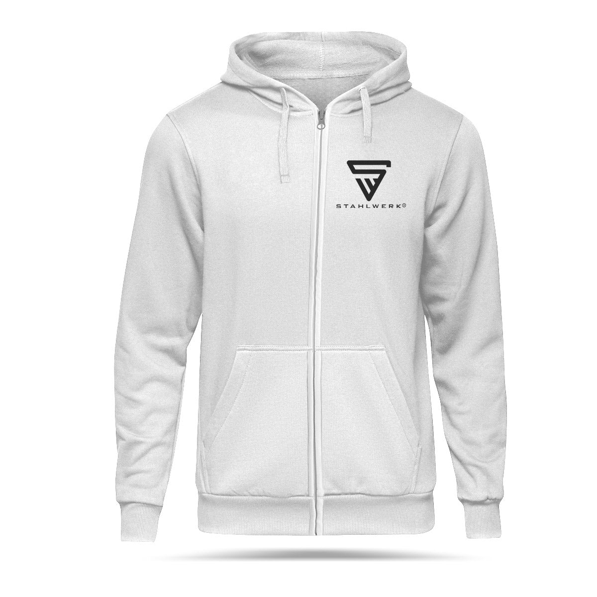 Sweat à sweat en acier taille xl / pull à capuche / pull à capuche / veste de sueur avec fermeture éclair en blanc avec logo-log-