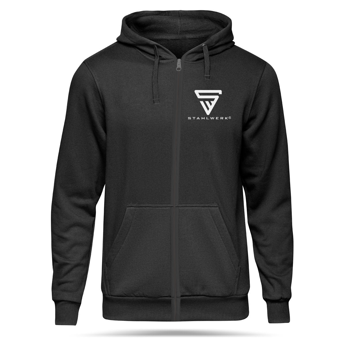 Sweat à capuche en acier / M-xxxl / pull à capuche / pull à capuche / veste de sueur avec fermeture éclair en noir avec logo-logiciel