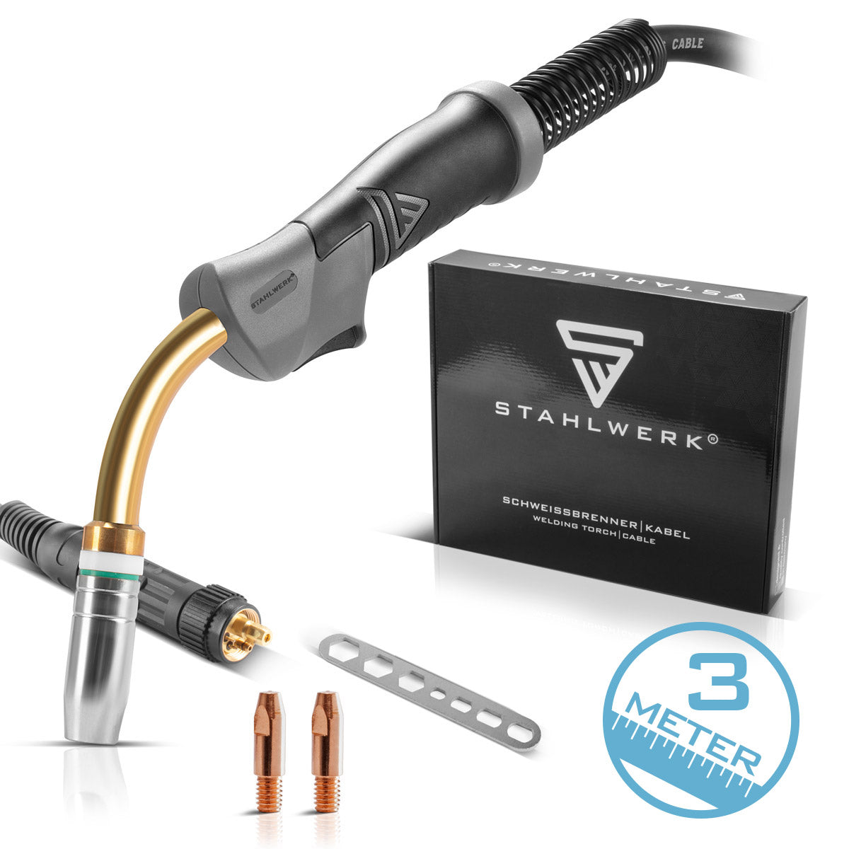 Stahlwerk AK25 | MB25 welding burner including a 3 m hose package, professional welding accessories for MIG Mag Protection gas welding equipment with Euro central connection