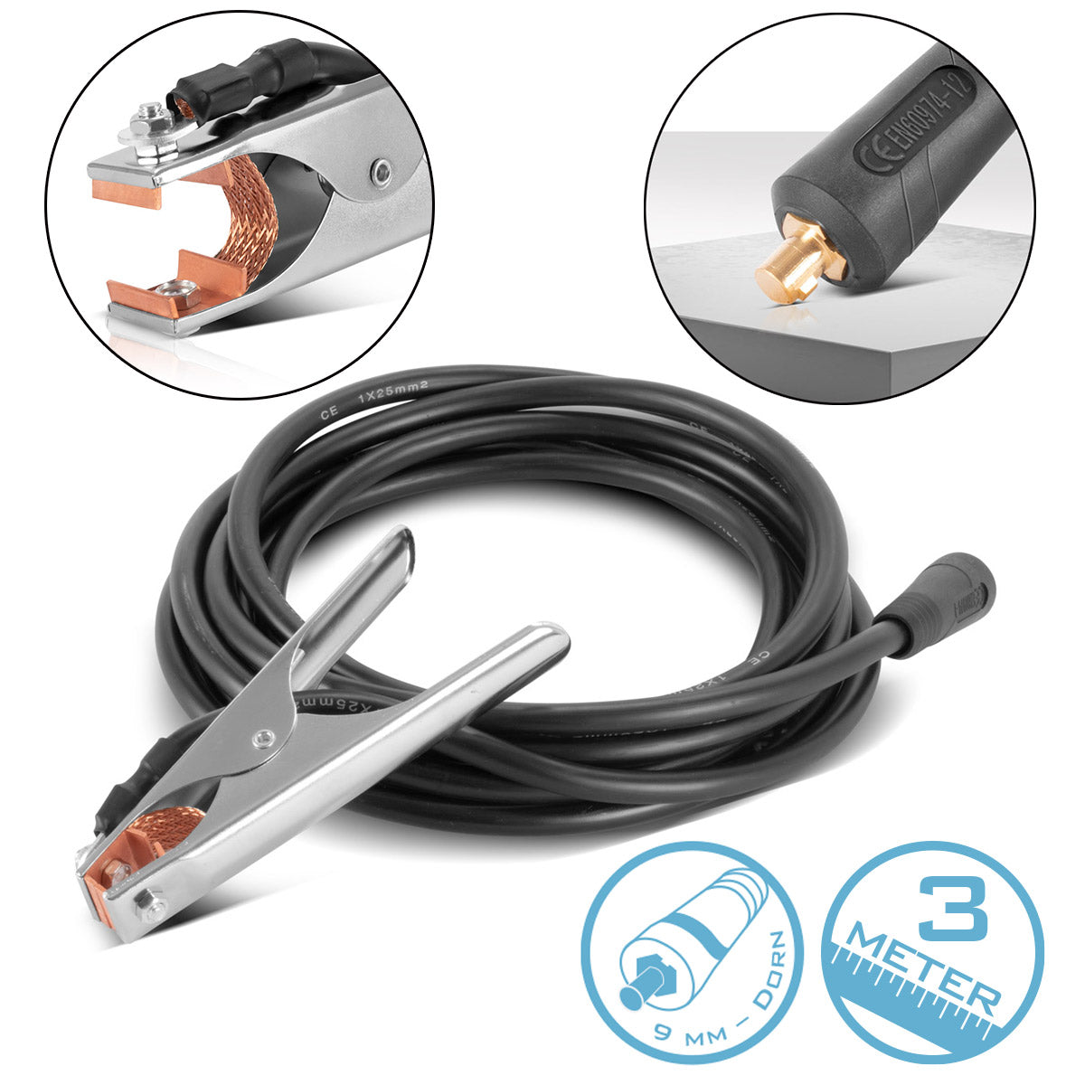 Steelworks Mass pliers up to 300 A mass cleme | Equipment clamp including 3 m welding cable | Mass cable with 25 mm² and 9 mm plug