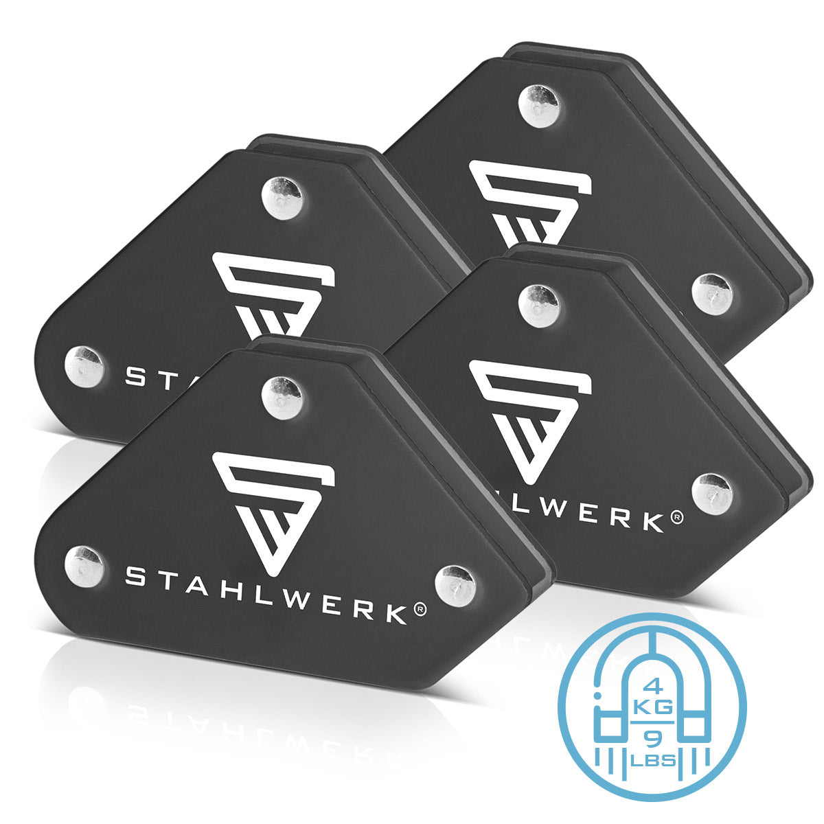 STAHLWERK 4er Set Magnet-Schweißwinkel 4 kg | 9 lbs praktischer Schweißmagnet | Magnetwinkel | Schweißpositionierer mit starker Haftkraft