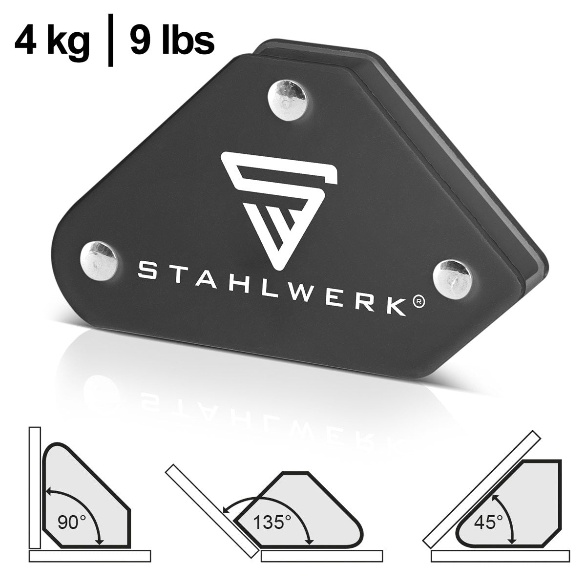 STAHLWERK 4er Set Magnet-Schweißwinkel 4 kg | 9 lbs praktischer Schweißmagnet | Magnetwinkel | Schweißpositionierer mit starker Haftkraft