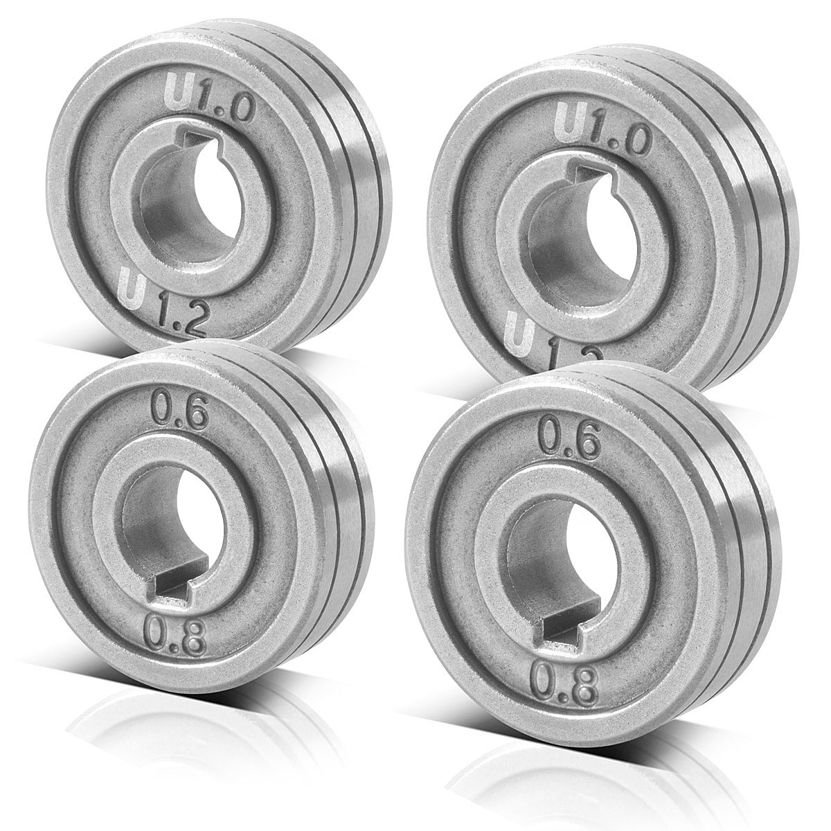 SCADURA 4 SET GUIDA FILO ROLL / FILO ROVO DELL'ALTA CON PROFILO V 0,6 / 0,8 mM V e profilo 1,0 / 1,2 mm U per alluminio di saldatura, filo di riempimento e filo solido con dispositivi di saldatura MIG MAG