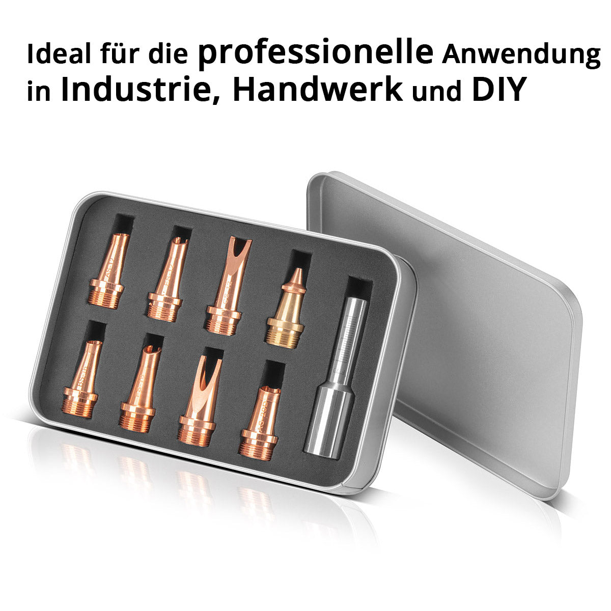 STAHLWERK Laser-Düsen 9er Set Profi-Zubehör für Laser-Schweißbrenner | Laser-Schweißgeräte mit 7 Schweißdüsen, 1 Schneiddüse und 1 Düsenträger inklusive Schutzbox