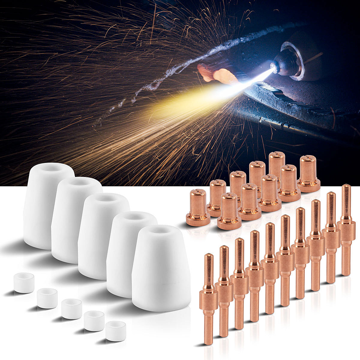 Stahlwerk PT-31 PLASMA ACCESSOIRES SET 30 PARTES, Port Pièces Plasma Suffs + Electrodes + Caps en céramique pour le brûleur de coupe en plasma PT-31