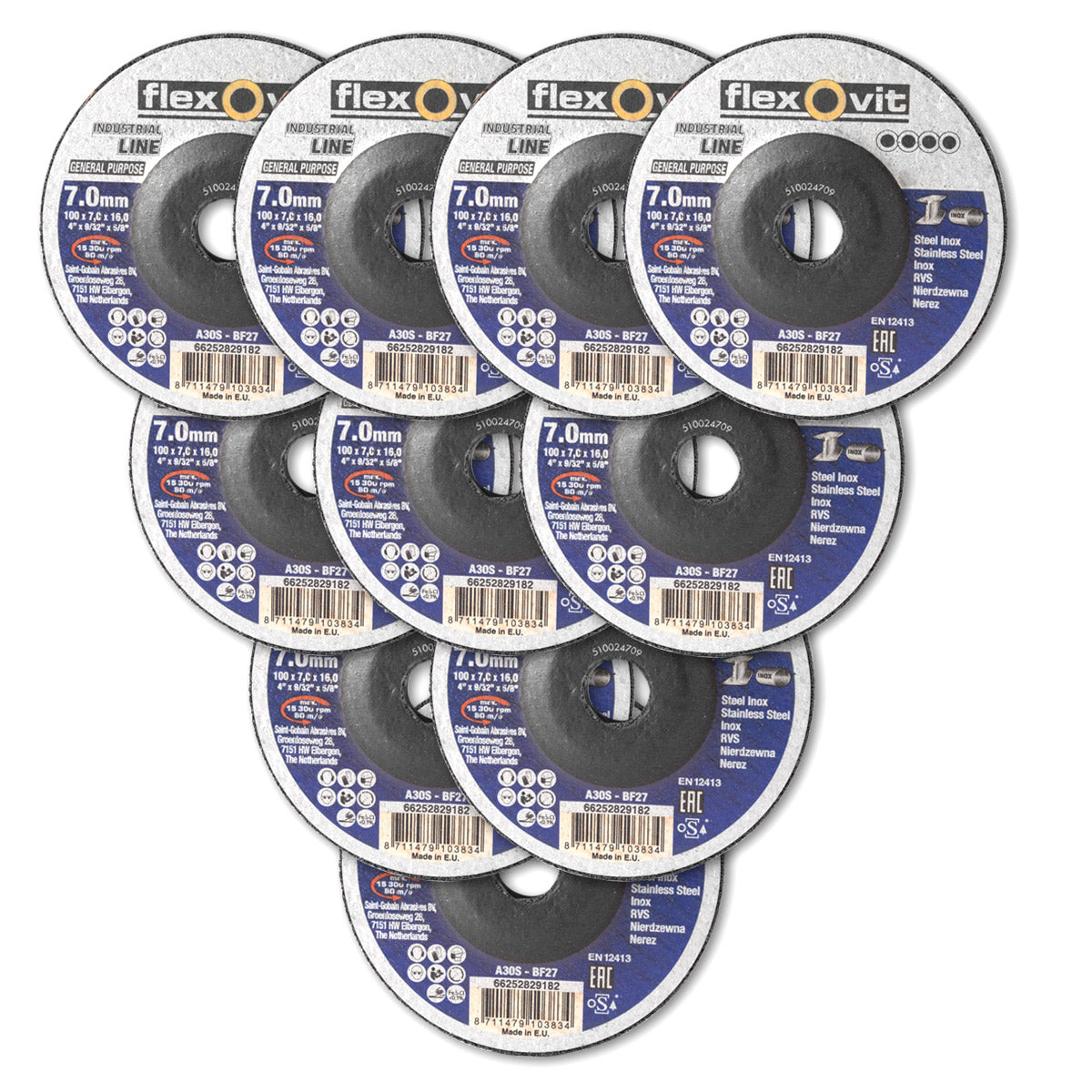 Entwerk 100 x 7 mm para metal y acero inoxidable en el práctico set de 10 para moler.