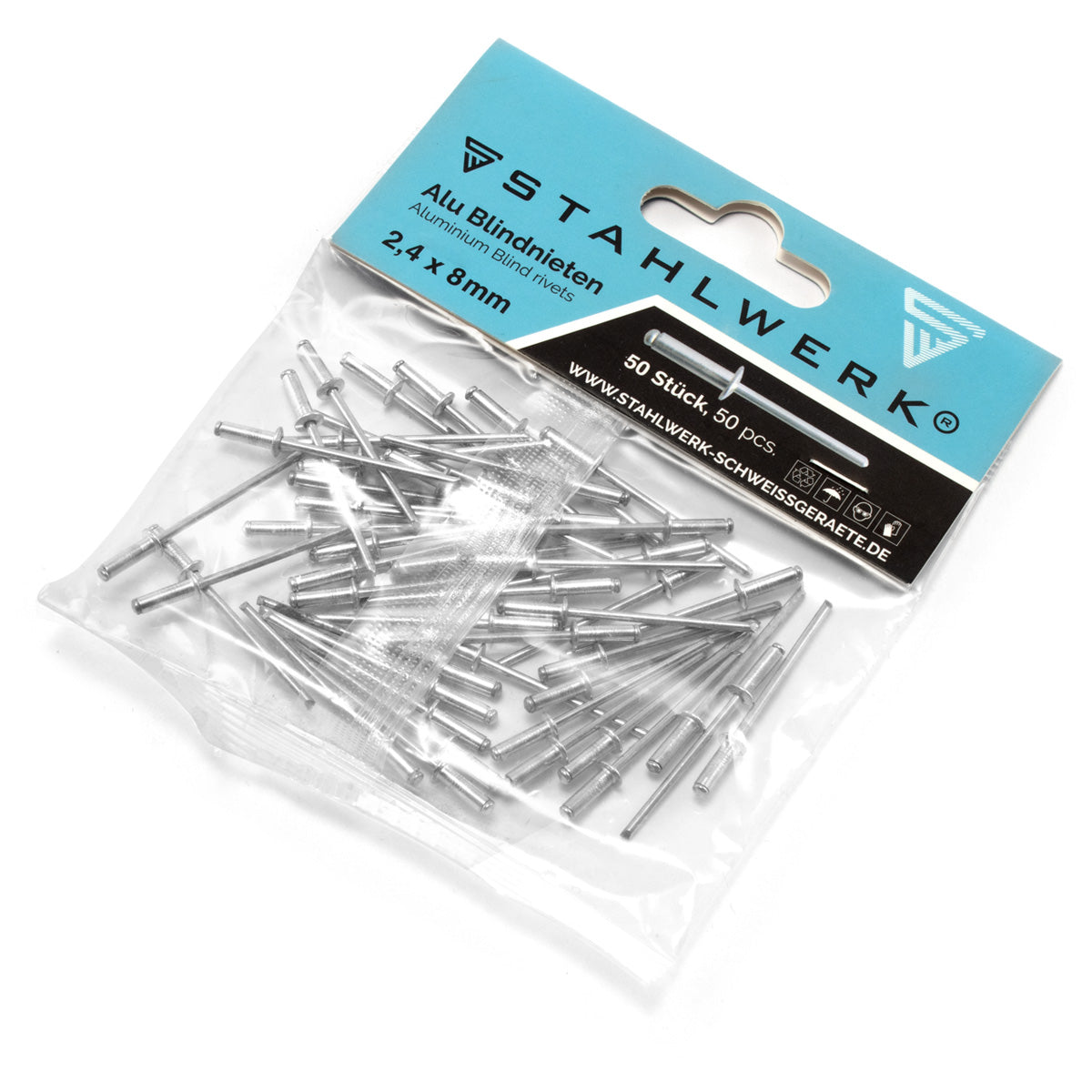 Çelik işleri 4 set alüminyum kör perçinler 2.4 x 8 mm + 3.2 x 10 mm + 4 x 12.7 mm + 4.8 x 16 mm 50 parça