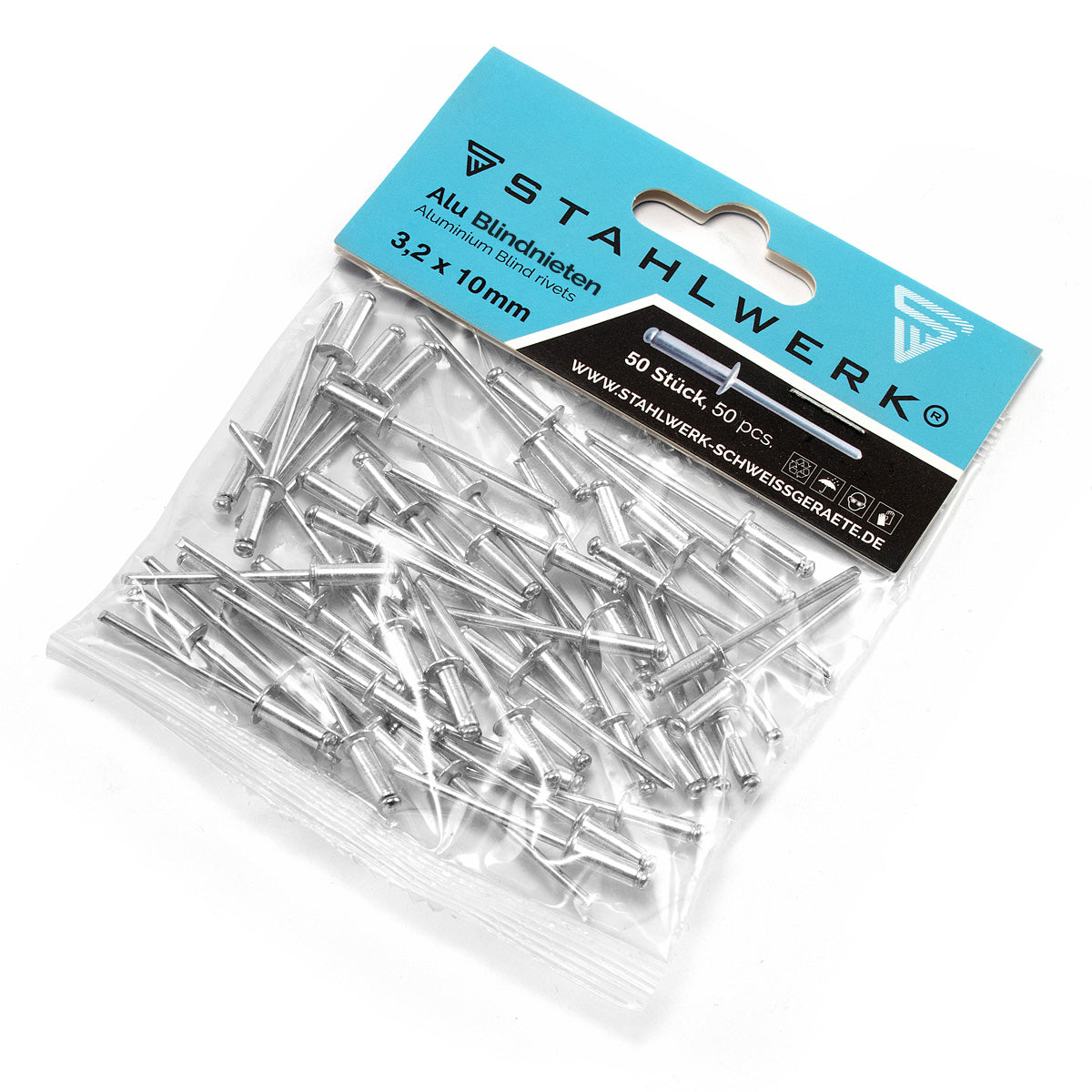 STAHLWERK 4er Set Alu-Blindnieten 2,4 x 8 mm + 3,2 x 10 mm + 4 x 12,7 mm + 4,8 x 16 mm je 50 Stück