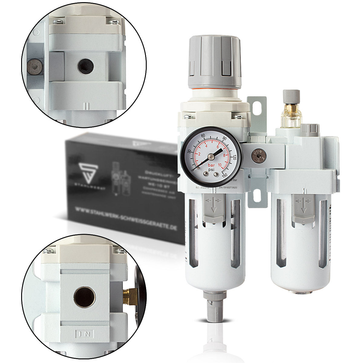 Unité de maintenance de l'air comprimé Steelworks Wee-10 St avec Öler jusqu'à 10,5 bar pour les compresseurs d'air comprimés