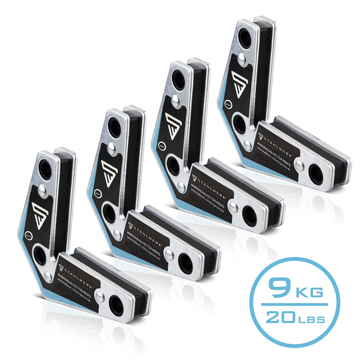 STAHLWERK 4 × Magnetwinkel Schweißwinkel 9 kg / 20 lbs