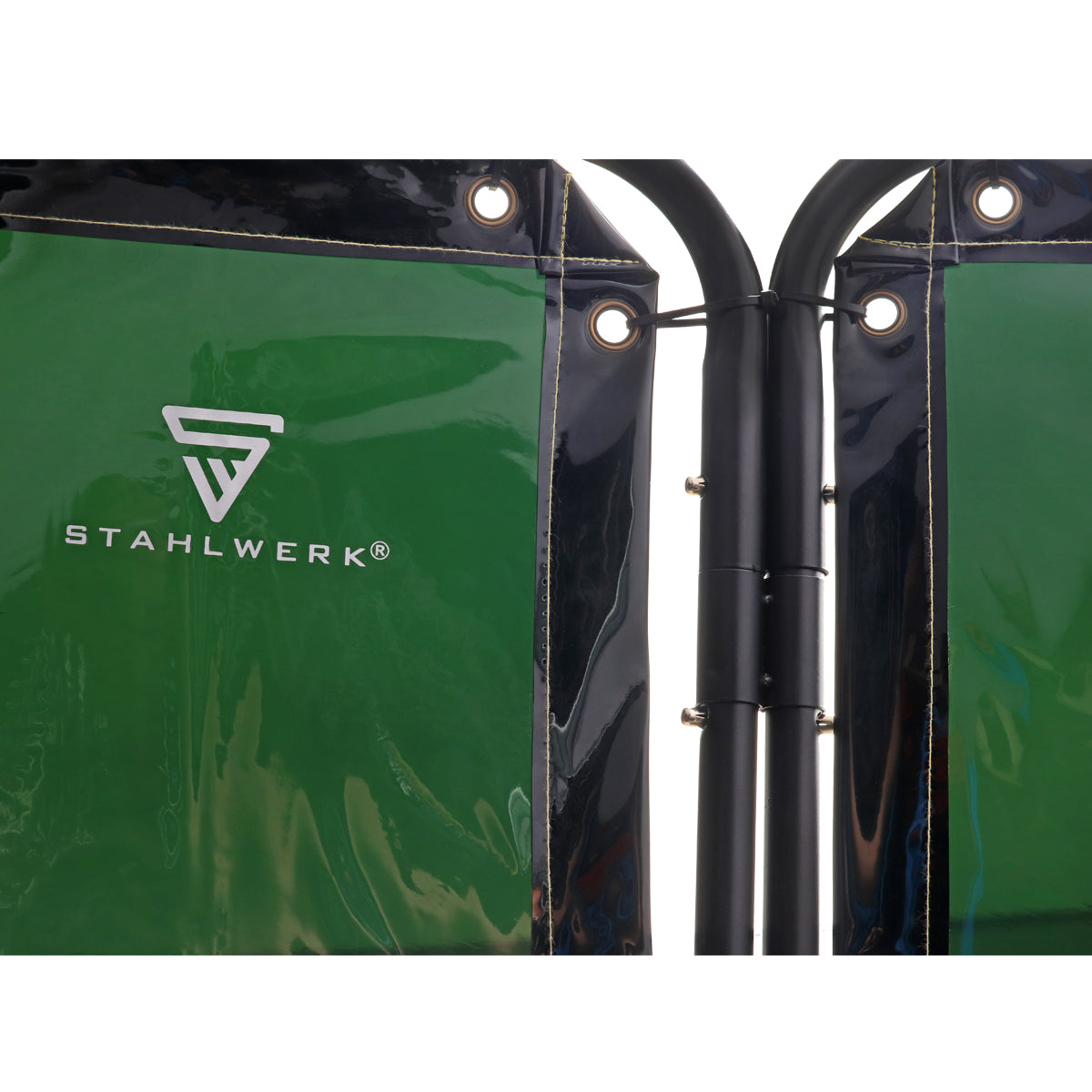 STAHLWERK mobile Schweißerschutzwand 240 x 180 cm aus Stahl und UV-resistentem Vinyl-Kunststoff