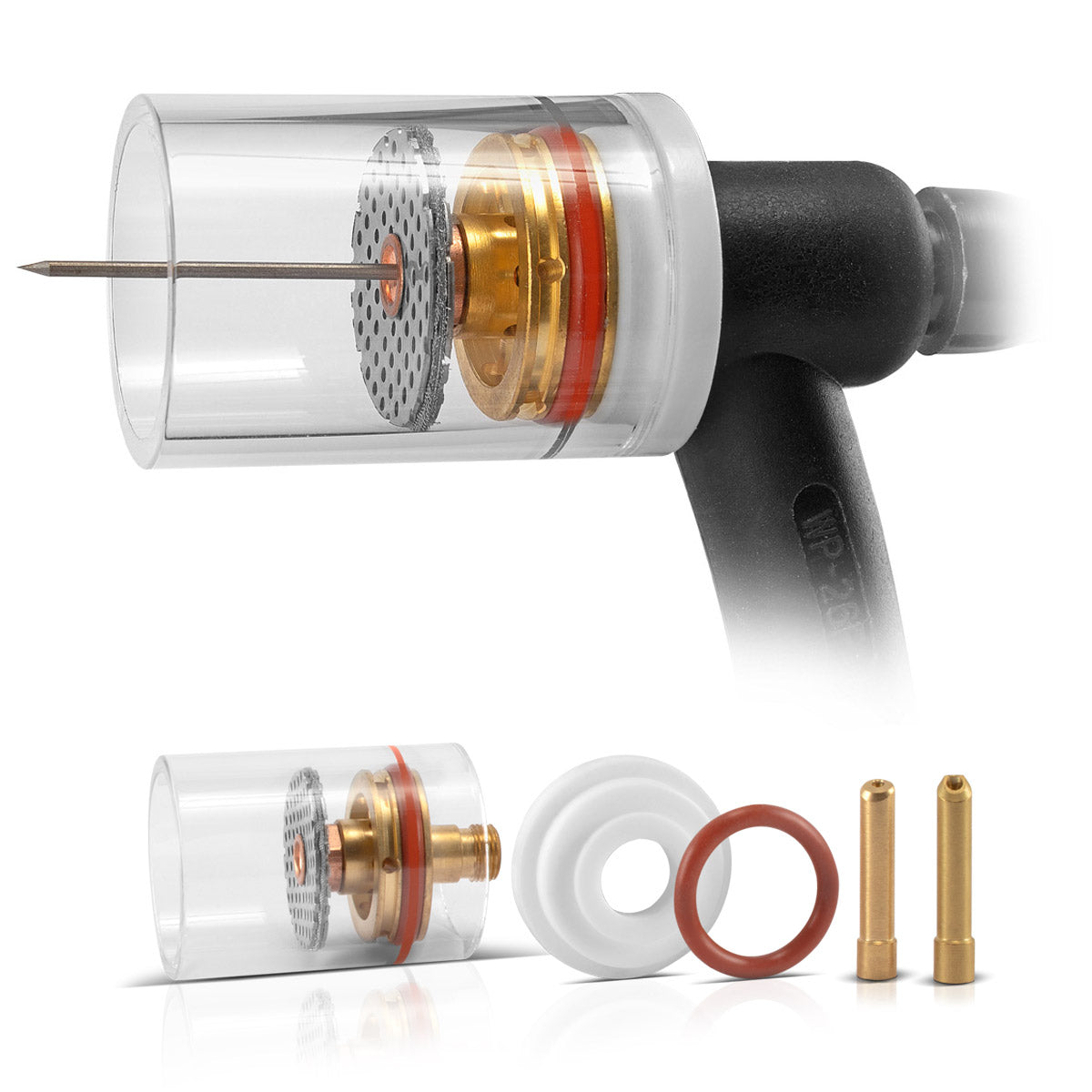 STAHLWERK WIG Gaslinsen Schweißzubehör Set 7-teilig, mit Spannhülsen + Keramikdüsen, Verschleißteile für WP-26 WIG-Schweißbrenner