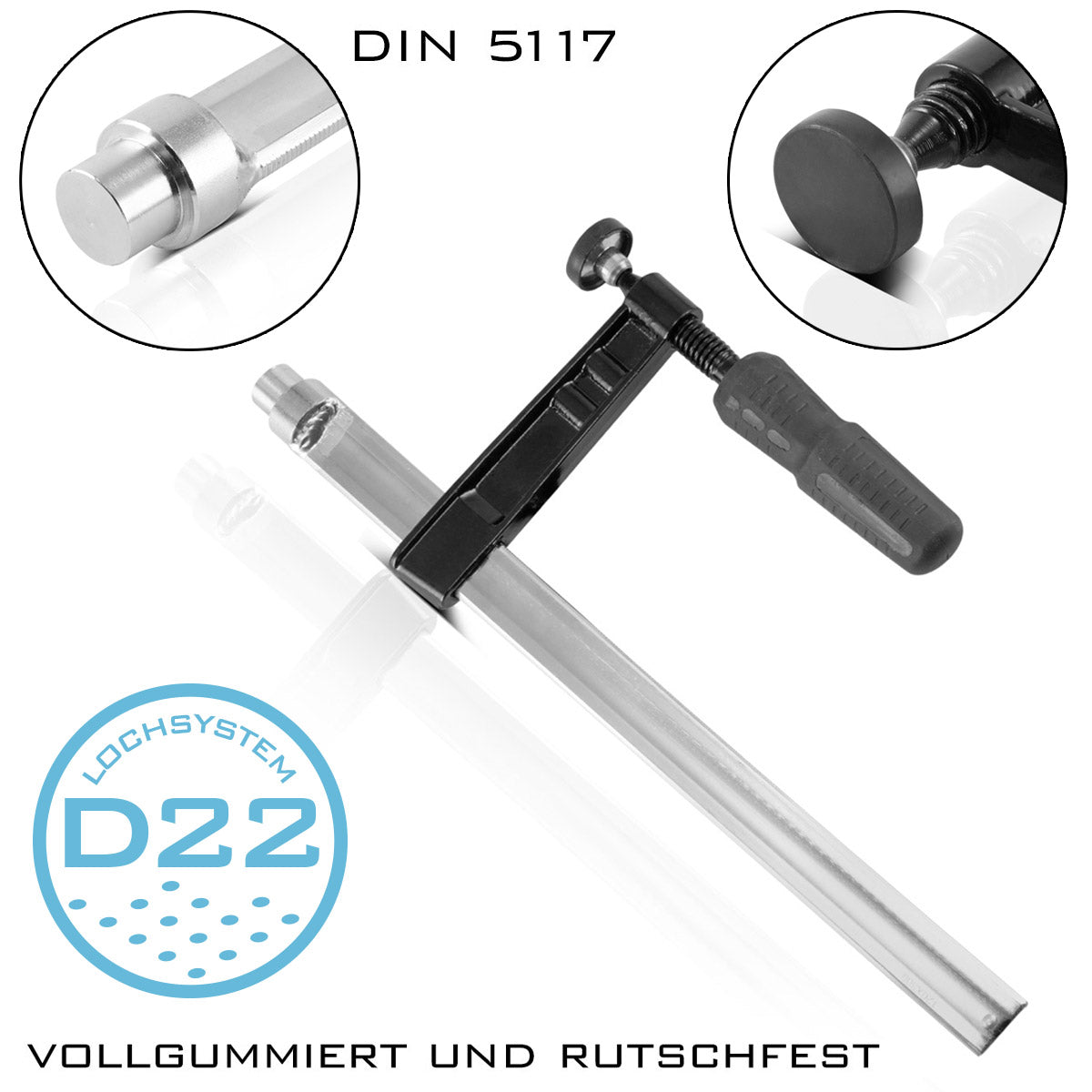 STAHLWERK Spannzwinge 80  x 300 mm mit Bolzen zum Fixieren von Werkstücken auf dem Schweißtisch D 22