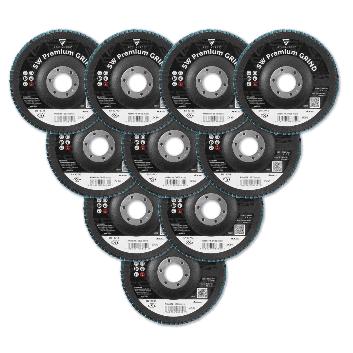 Steelworks Premium Grind P80 ventilateur et tranche de lamelle de roue de broyage Ø125 mm 10 Set