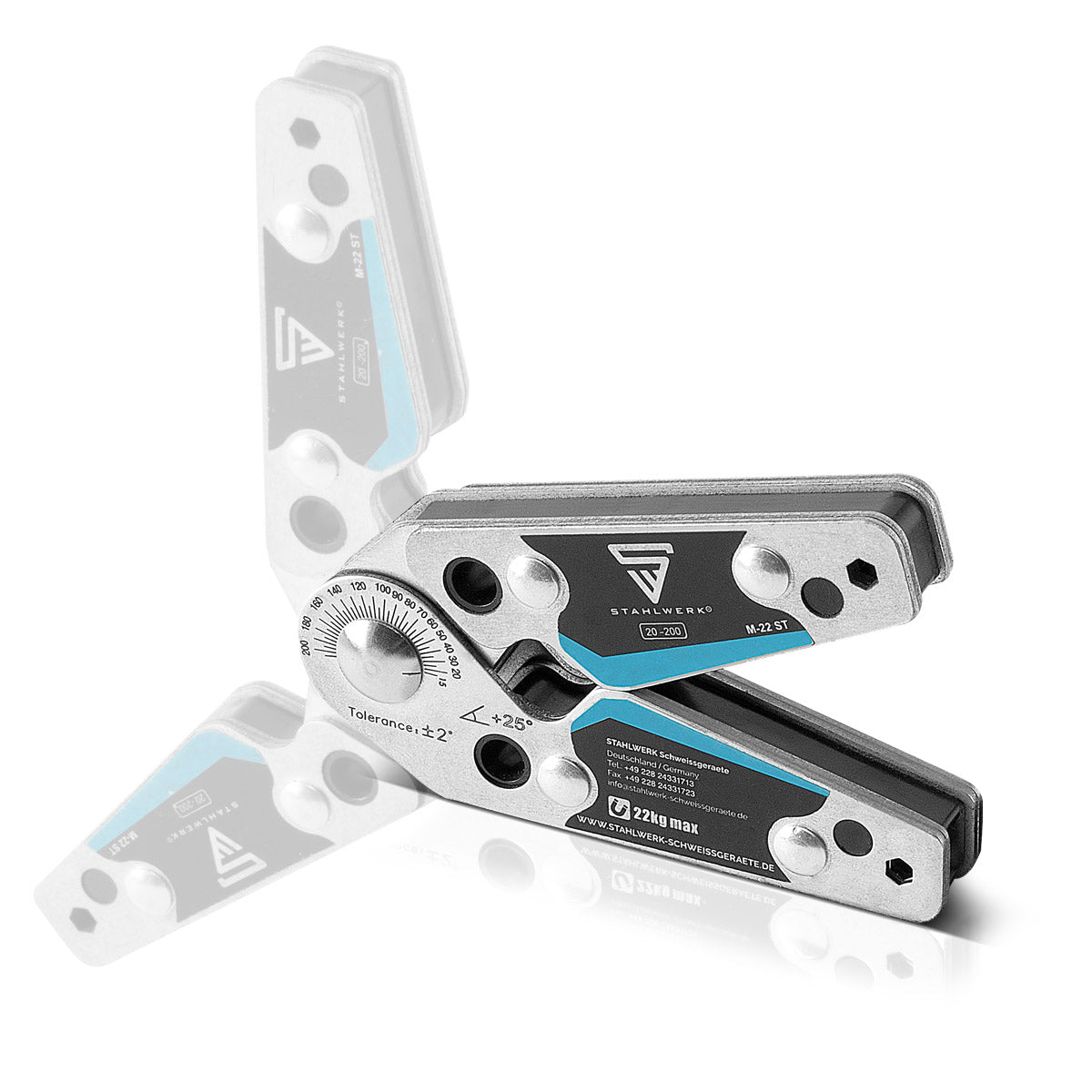 STAHLWERK Magnetwinkel Schweißwinkel mit einstellbaren Winkeln 20°-200° 22 kg / 48 lbs