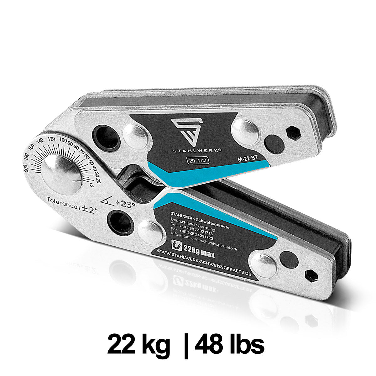 Angle d'angle magnétique en acier Angle de soudage avec angles réglables 20 ° -200 ° 22 kg / 48 lbs