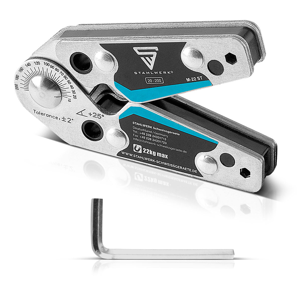 Angle d'angle magnétique en acier Angle de soudage avec angles réglables 20 ° -200 ° 22 kg / 48 lbs