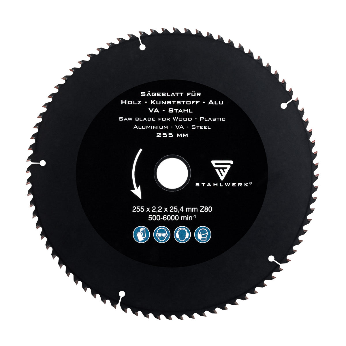 STAHLWERK Sägeblatt für Metalltrennsäge/Metallkreissäge Schwarz 255 x 25,4 mm / 10"