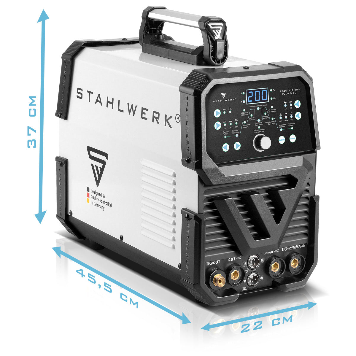 Stahlwerk 4-in-1 combi welding device AC/DC WIG 200 PULS D CUT Full equipment, Digital 200 A IGBT Inverter with AC/DC WIG | MMA | Pulse function and integrated 50 A plasma cutter, suitable for aluminum and thin sheet