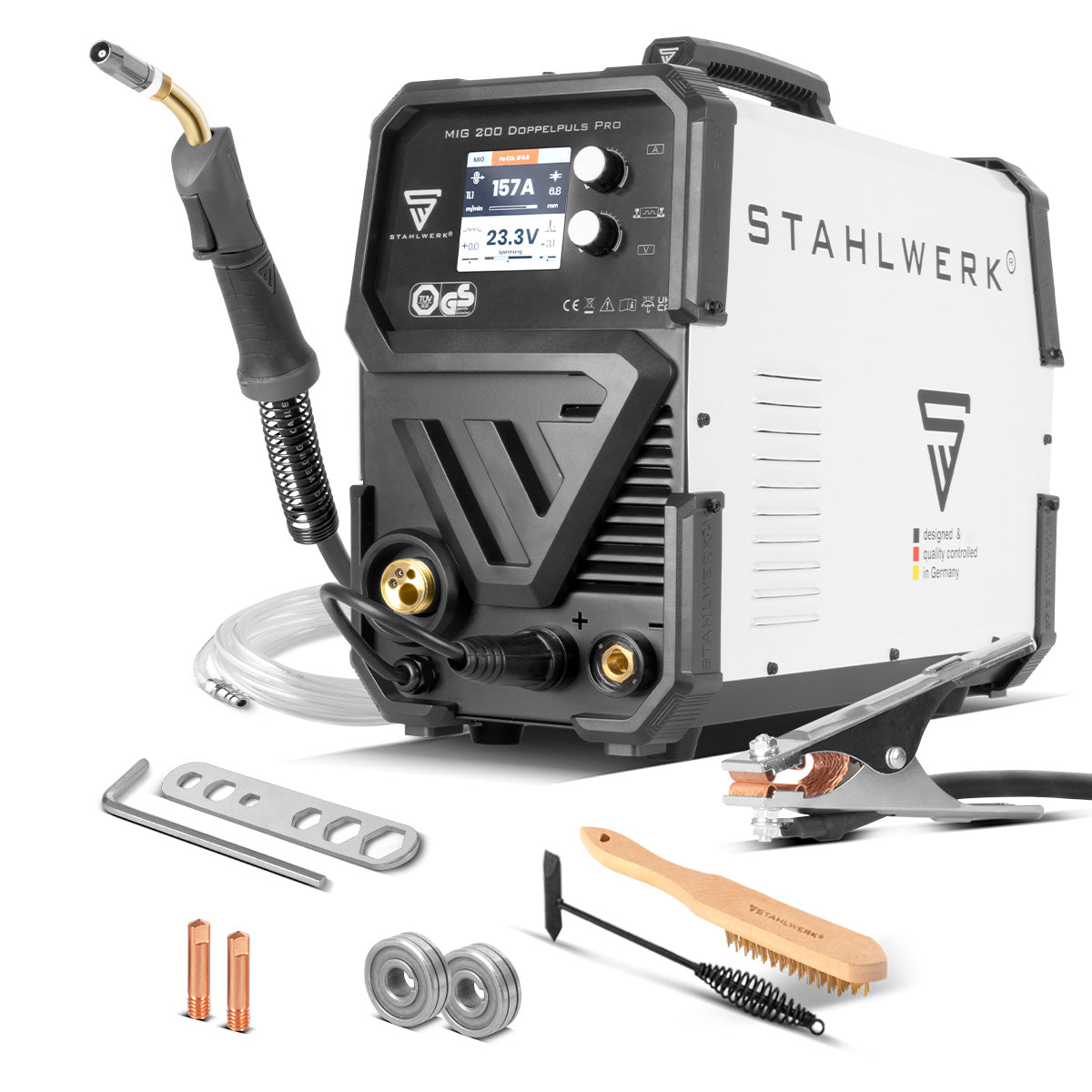 Stahlwerk MIG MAG 200 double pulse per fully synergic welding machine with 200 ampers and AK25/MB25 welding torch