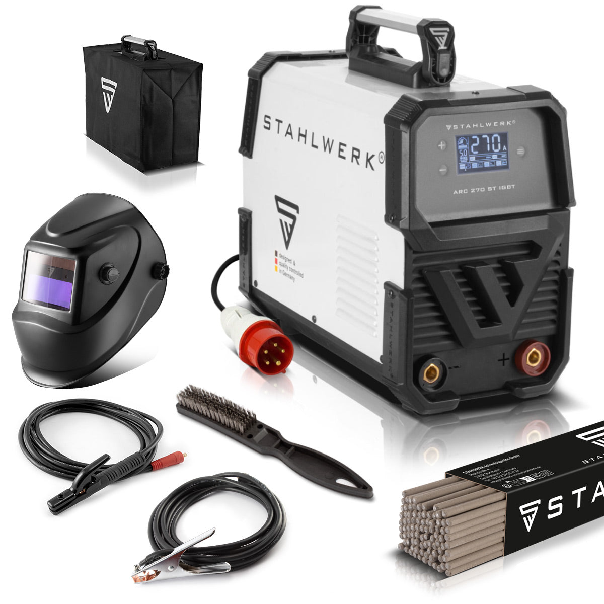 Steelworks ARC 270 ST Full equipment welding machine DC MMA | E-hand inverter welding machine with 270 amps, digital display and IGBT technology