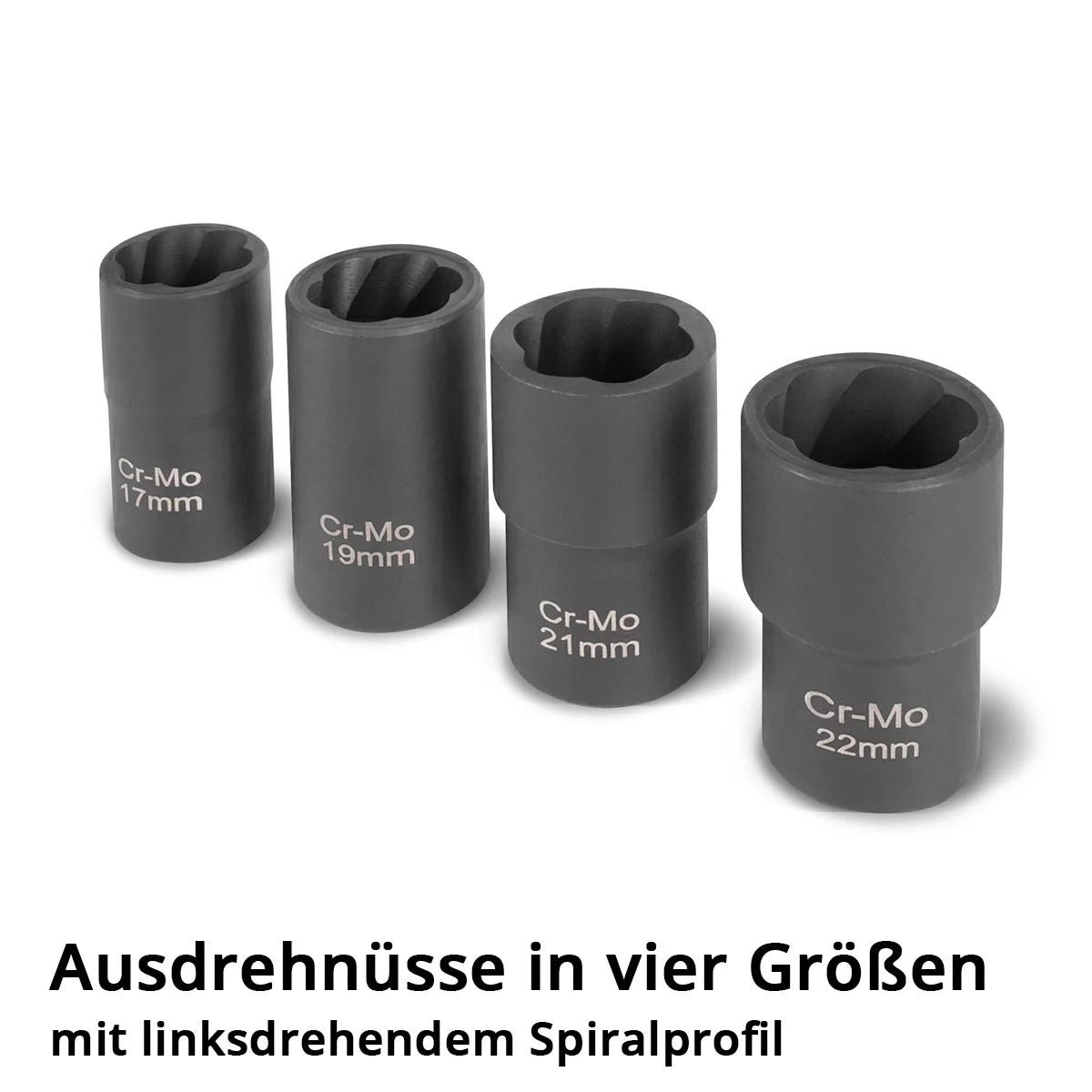 STAHLWERK Radnaben-Demontage- und Reinigungs-Set | 16-teilig | 4 Ausdrehnüsse | 5 Schonnüsse | 1/2" Antrieb | 17–22 mm | 2 Topfbürsten 65/75 mm mit Adapter M14 x 2 | Verlängerung | 12 mm Durchschlag